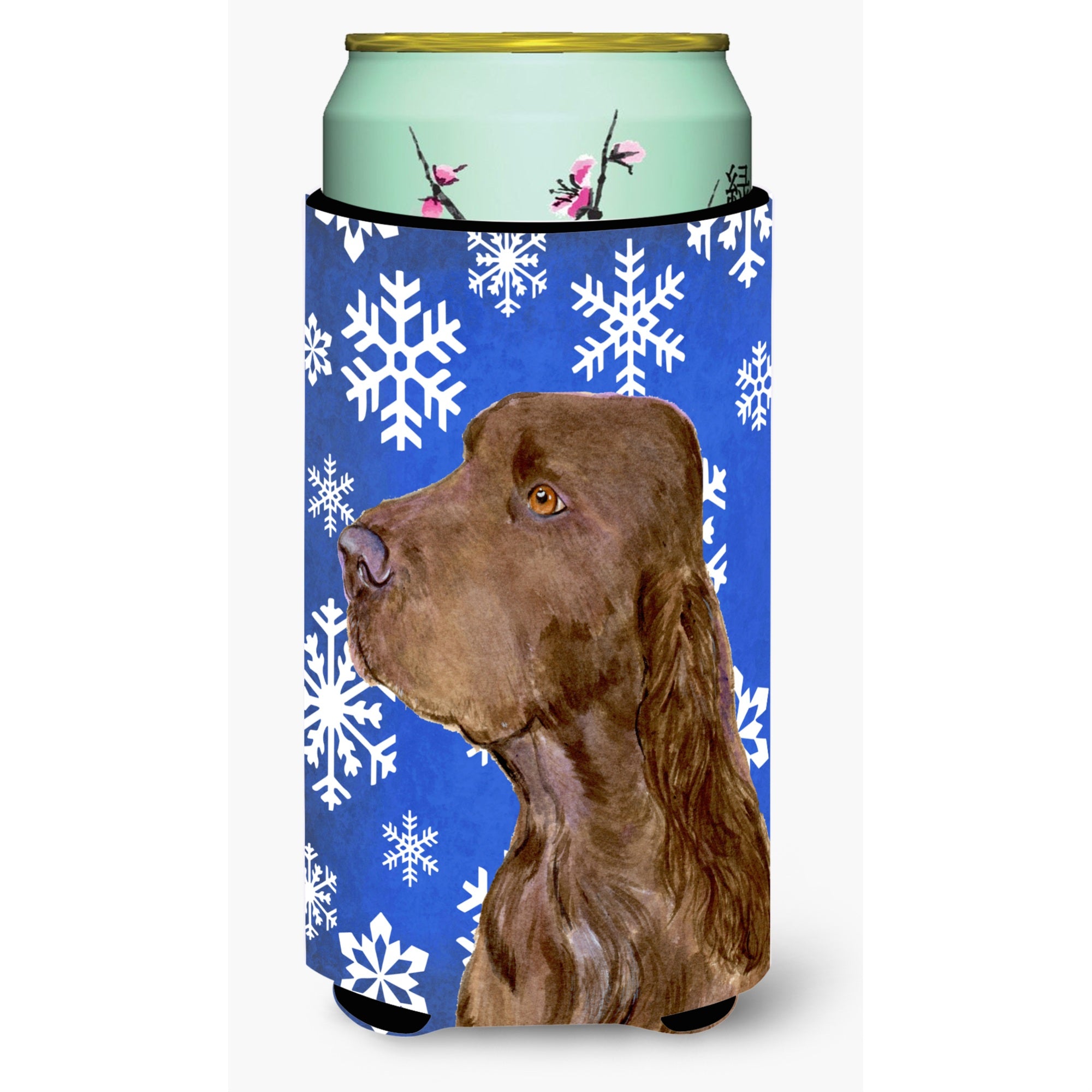 Field Spaniel Winter Snowflakes Holiday  Tall Boy Beverage Insulator Beverage Insulator Hugger