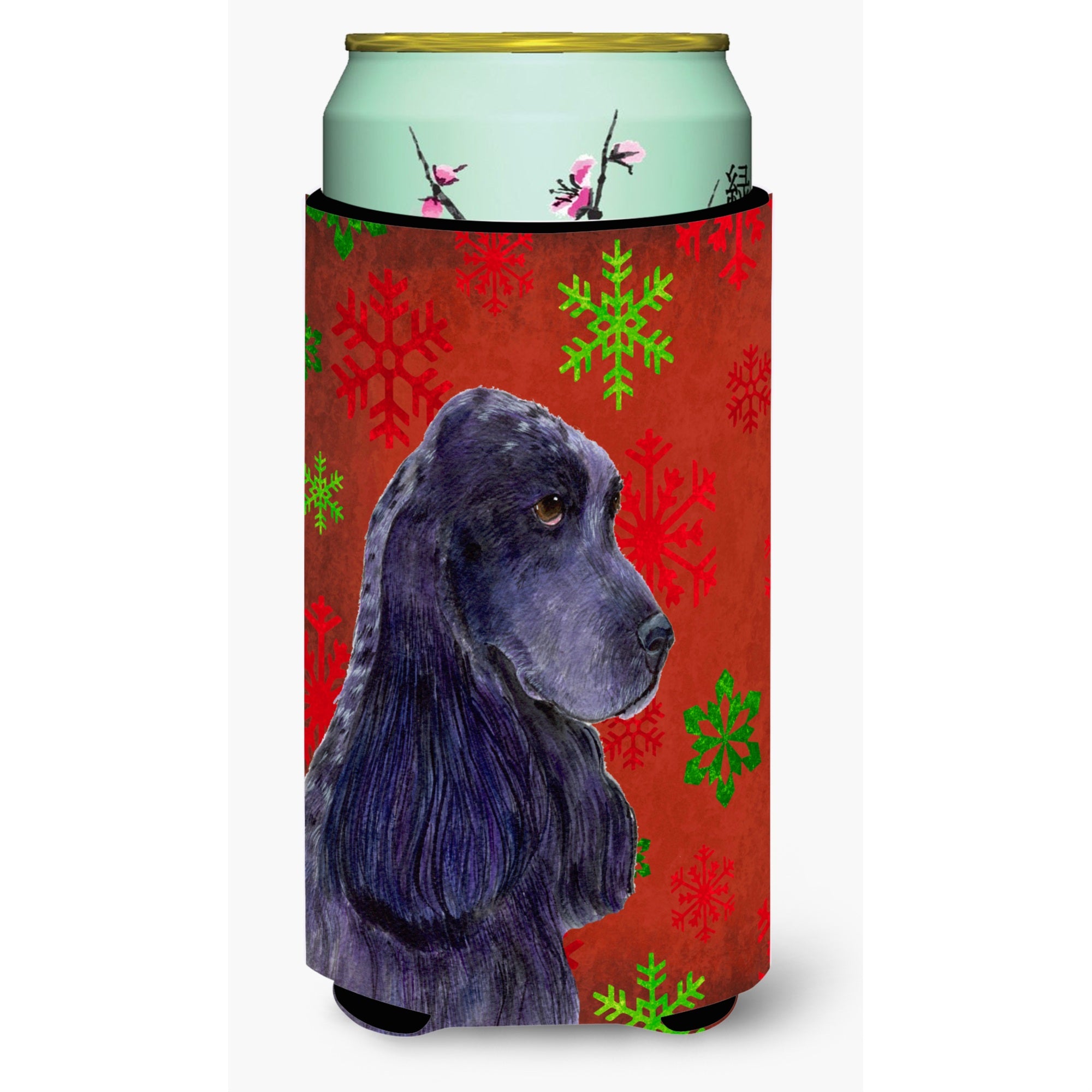Cocker Spaniel Red Green Snowflakes Christmas  Tall Boy Beverage Insulator Beverage Insulator Hugger