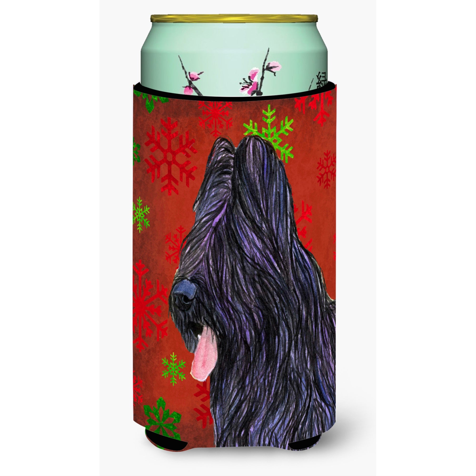 Briard Red And Green Snowflakes Holiday Christmas  Tall Boy Beverage Insulator Beverage Insulator Hugger
