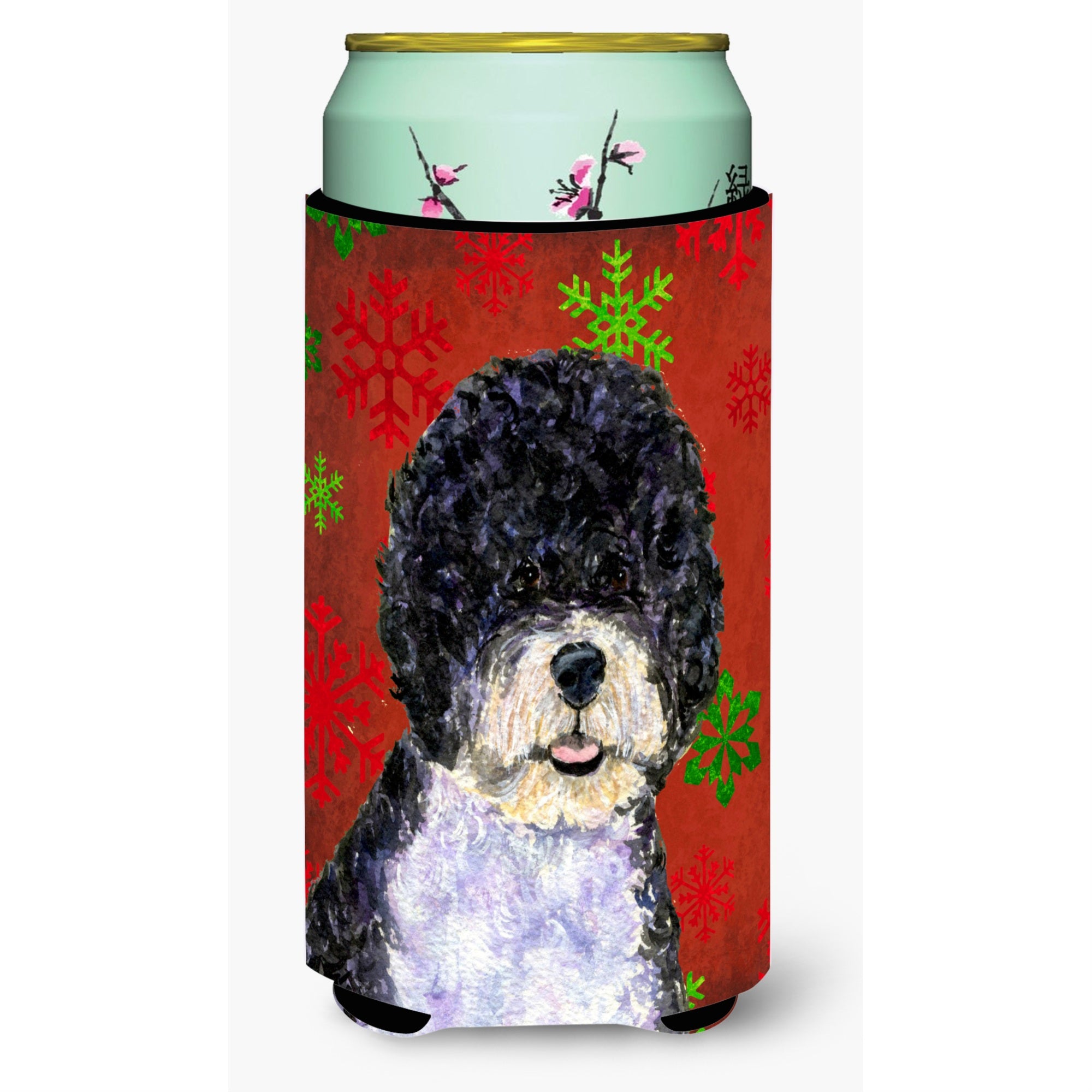 Portuguese Water Dog Red Green Snowflake Christmas  Tall Boy Beverage Insulator Beverage Insulator Hugger
