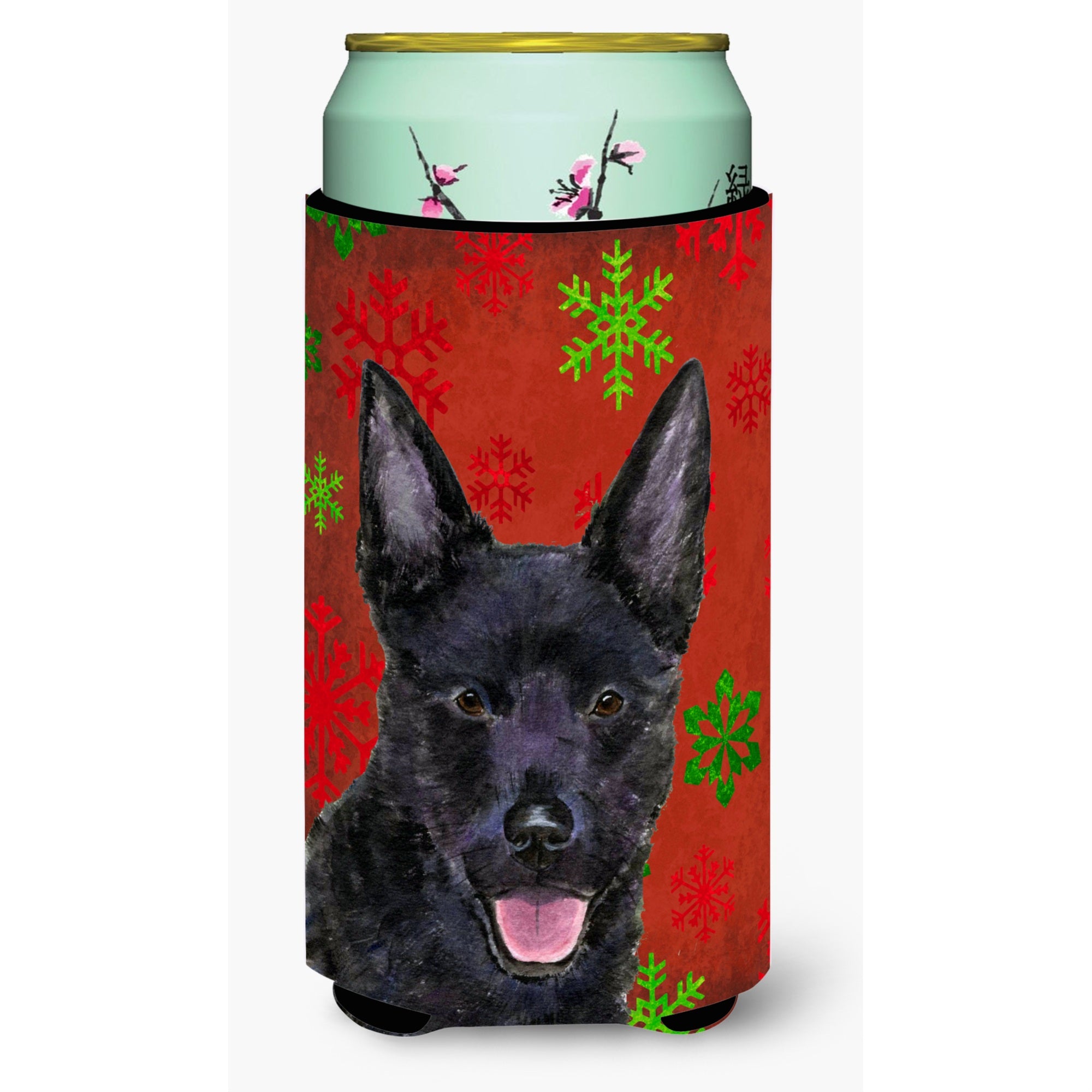 Australian Kelpie Red Green Snowflakes Christmas  Tall Boy Beverage Insulator Beverage Insulator Hugger