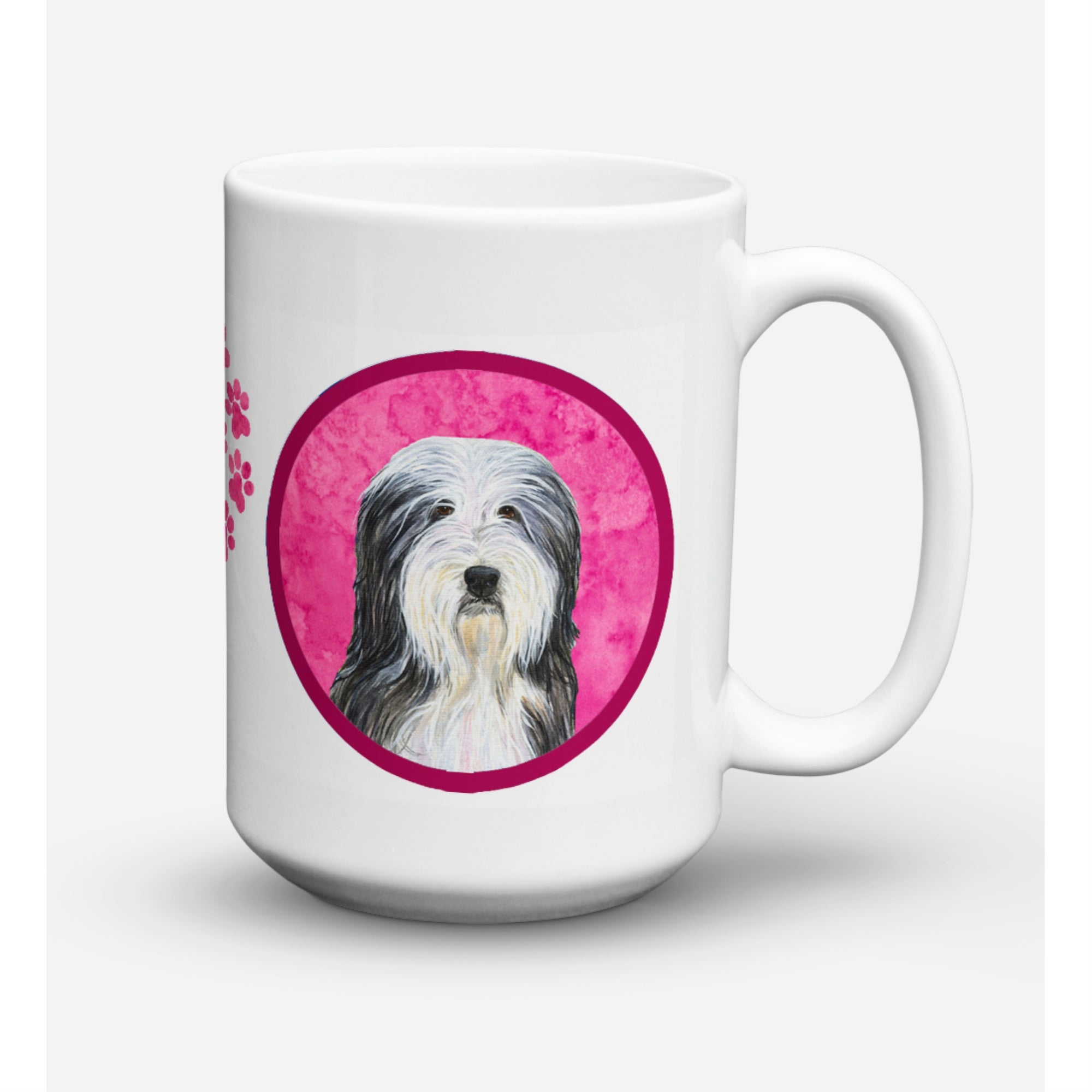 Carolines Treasures SS4773PKCM15 Bearded Collie Microwavable Ceramic Coffee Mug 15 oz Multicolor