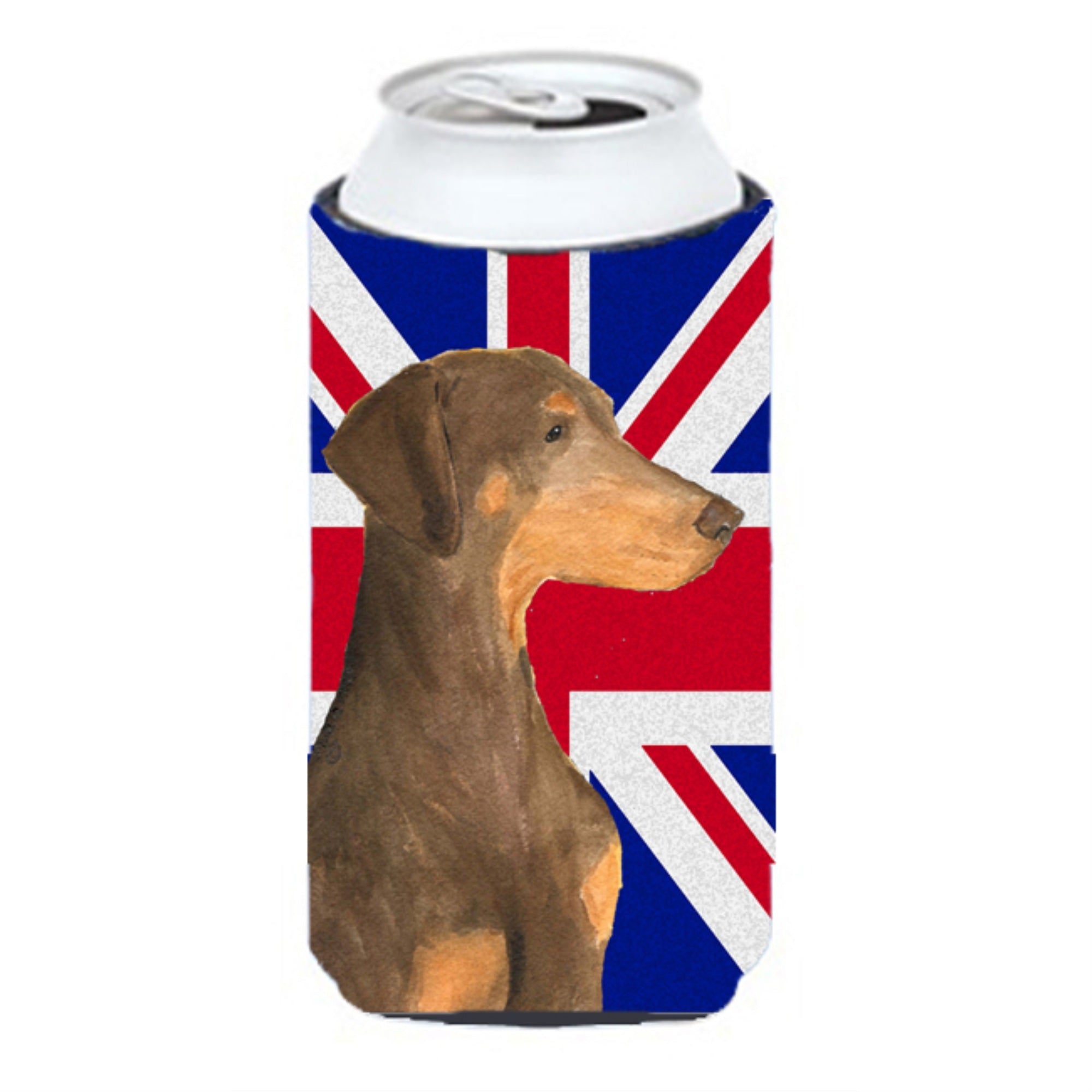Doberman Natural Ears With English Union Jack British Flag Tall Boy Beverage Insulator Hugger Ss4921Tbc