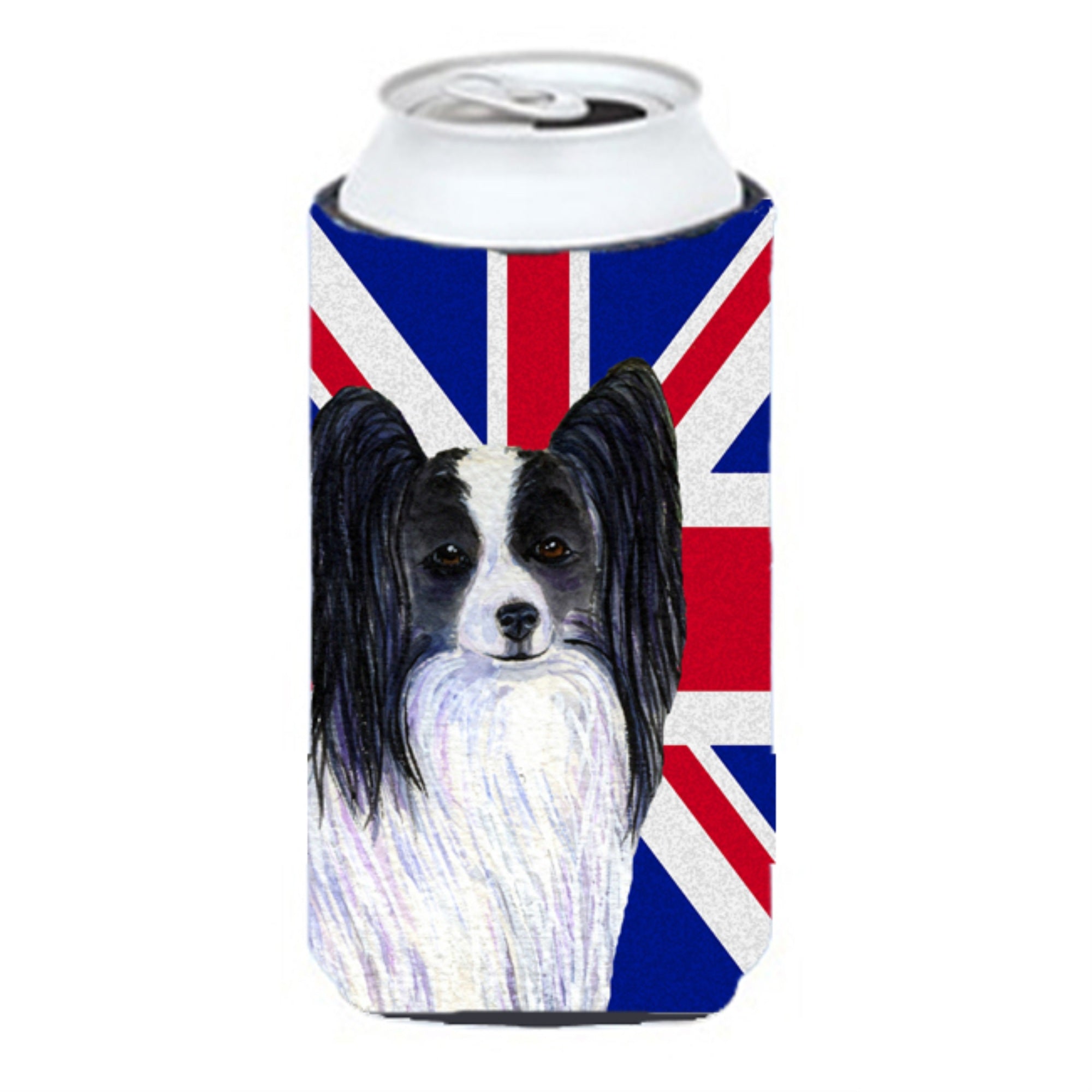 Papillon With English Union Jack British Flag Tall Boy Beverage Insulator Hugger Ss4947Tbc