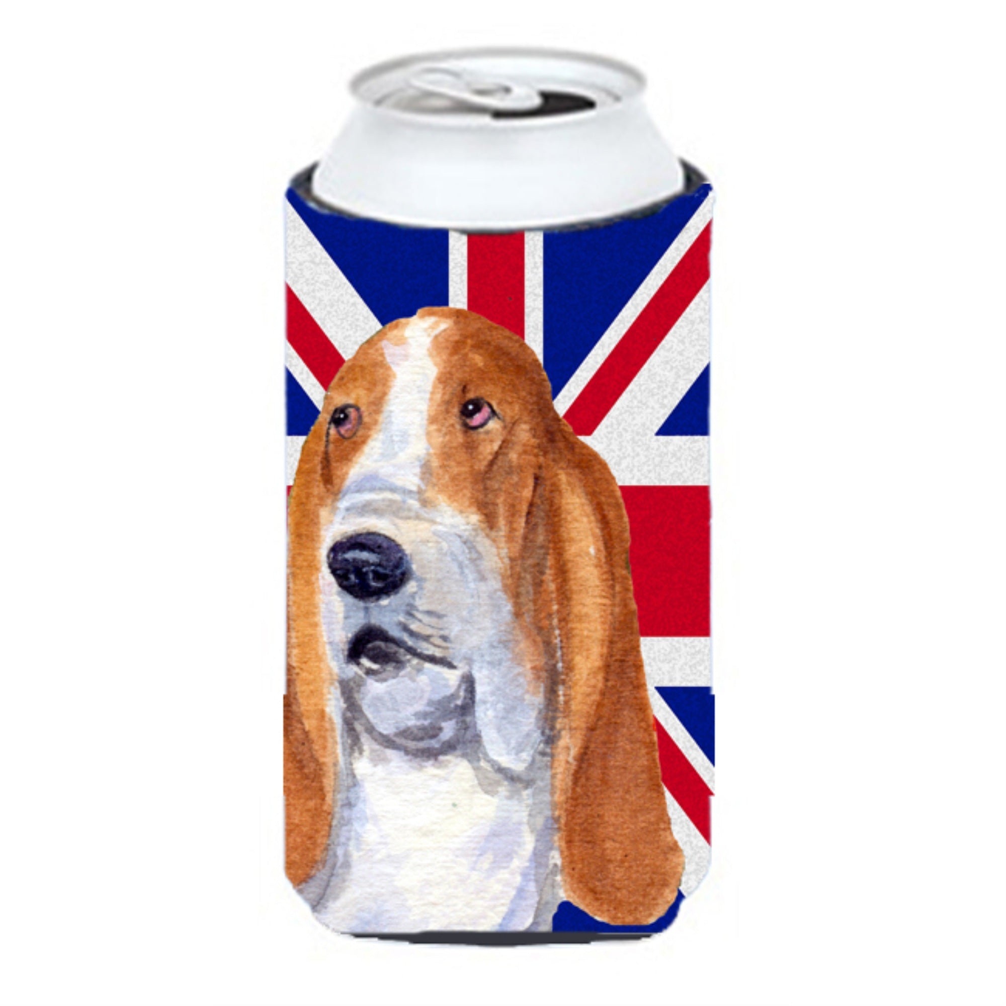 Basset Hound With English Union Jack British Flag Tall Boy Beverage Insulator Hugger Ss4970Tbc
