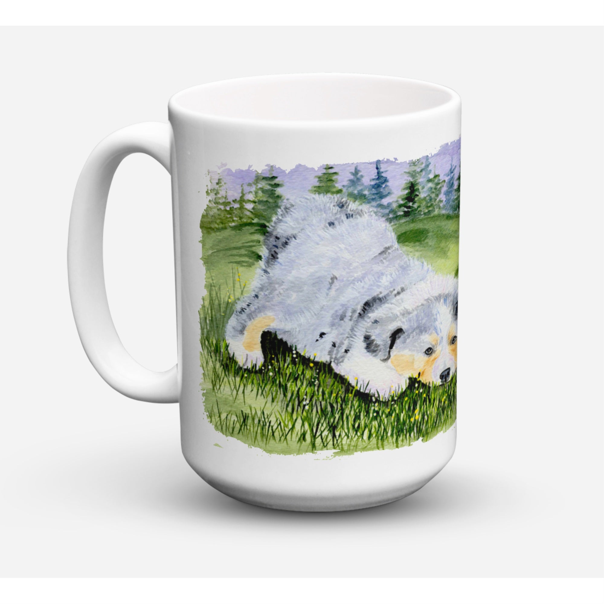 Carolines Treasures SS8015CM15 Australian Shepherd Microwavable Ceramic Coffee Mug 15 oz Multicolor