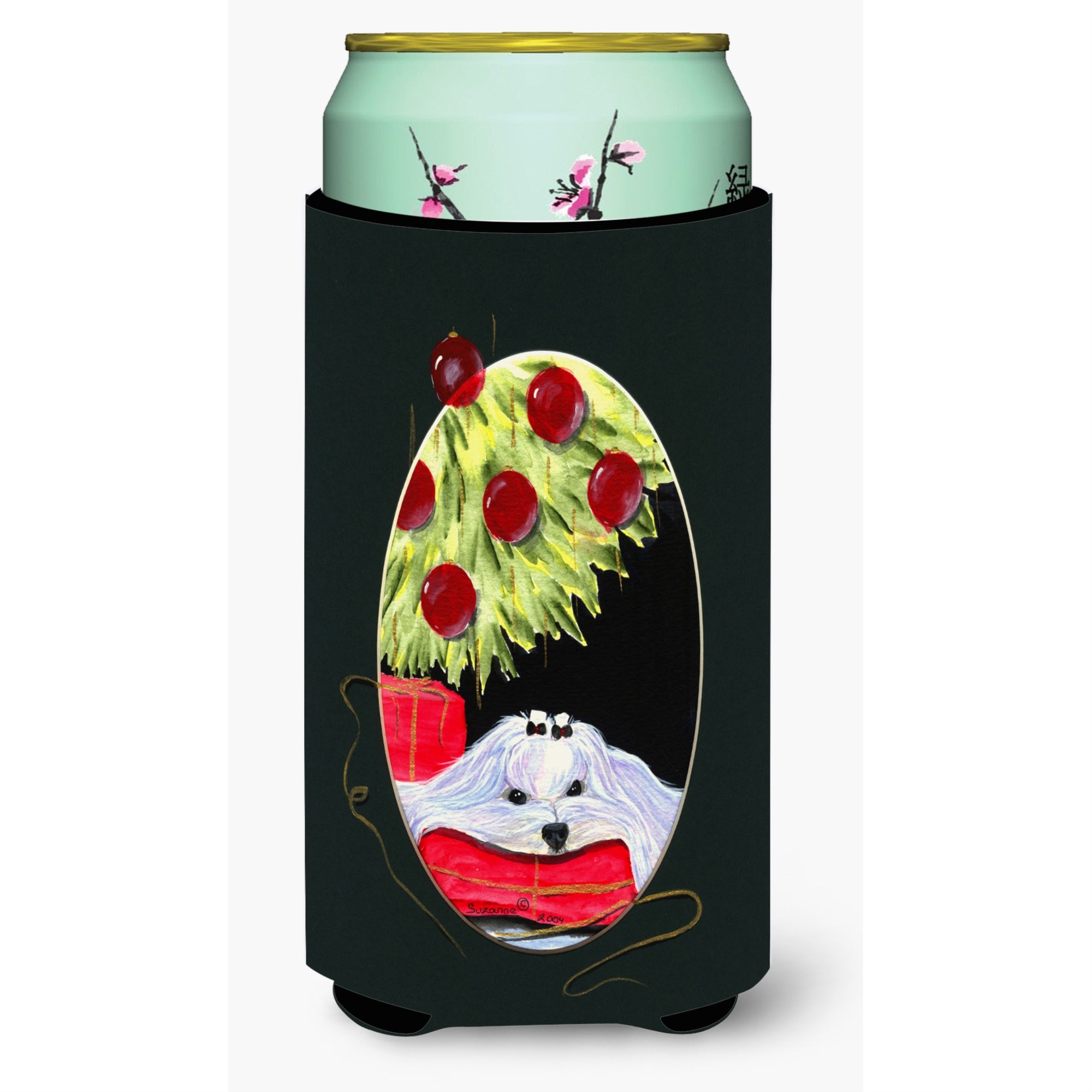 Christmas Tree With Maltese  Tall Boy Beverage Insulator Beverage Insulator Hugger