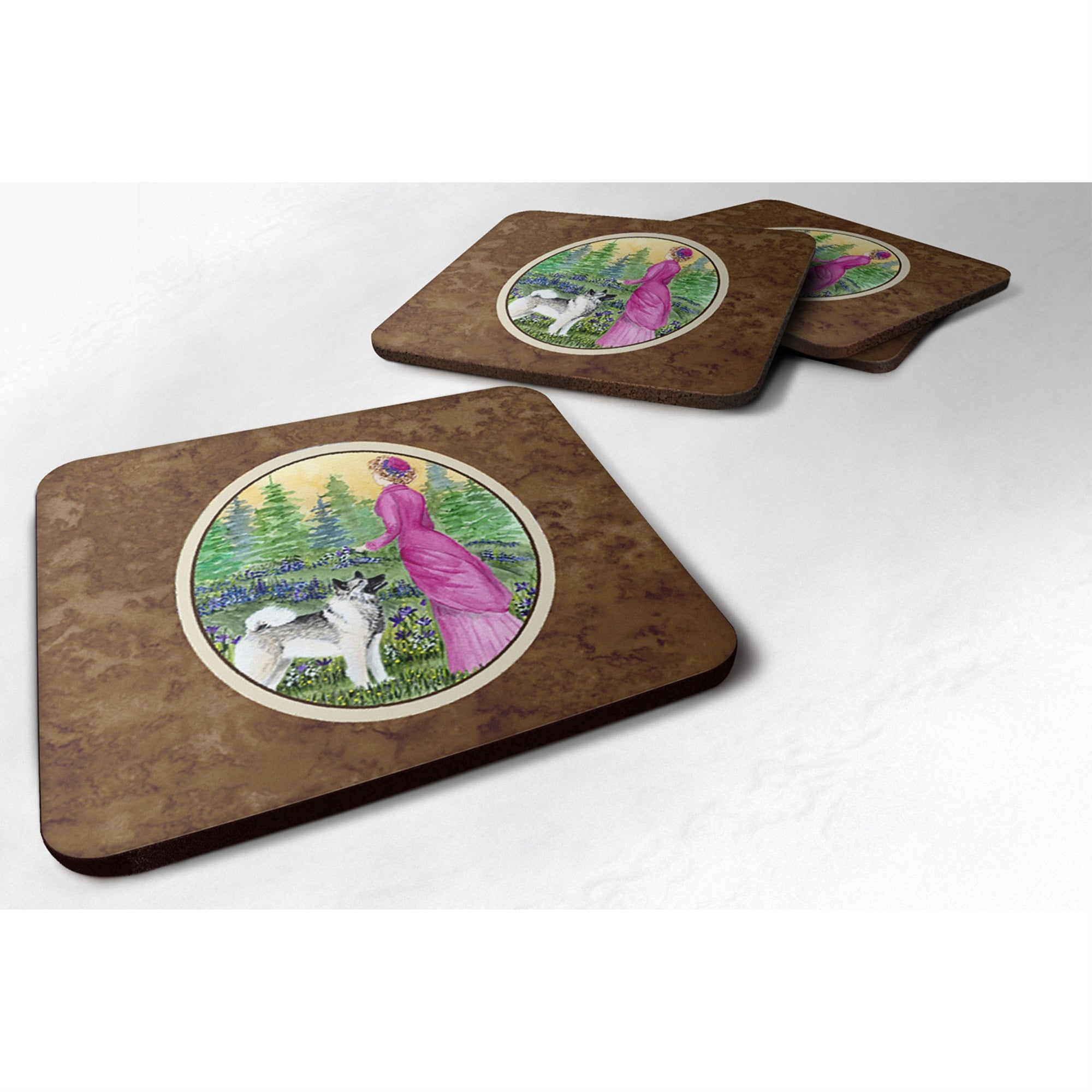 'Caroline'S Treasures Ss8154Fc Lady With Her Norwegian Elkhound Foam Coasters (Set Of 4), 3.5'''' H X 3.5'''' W, Multicolor''