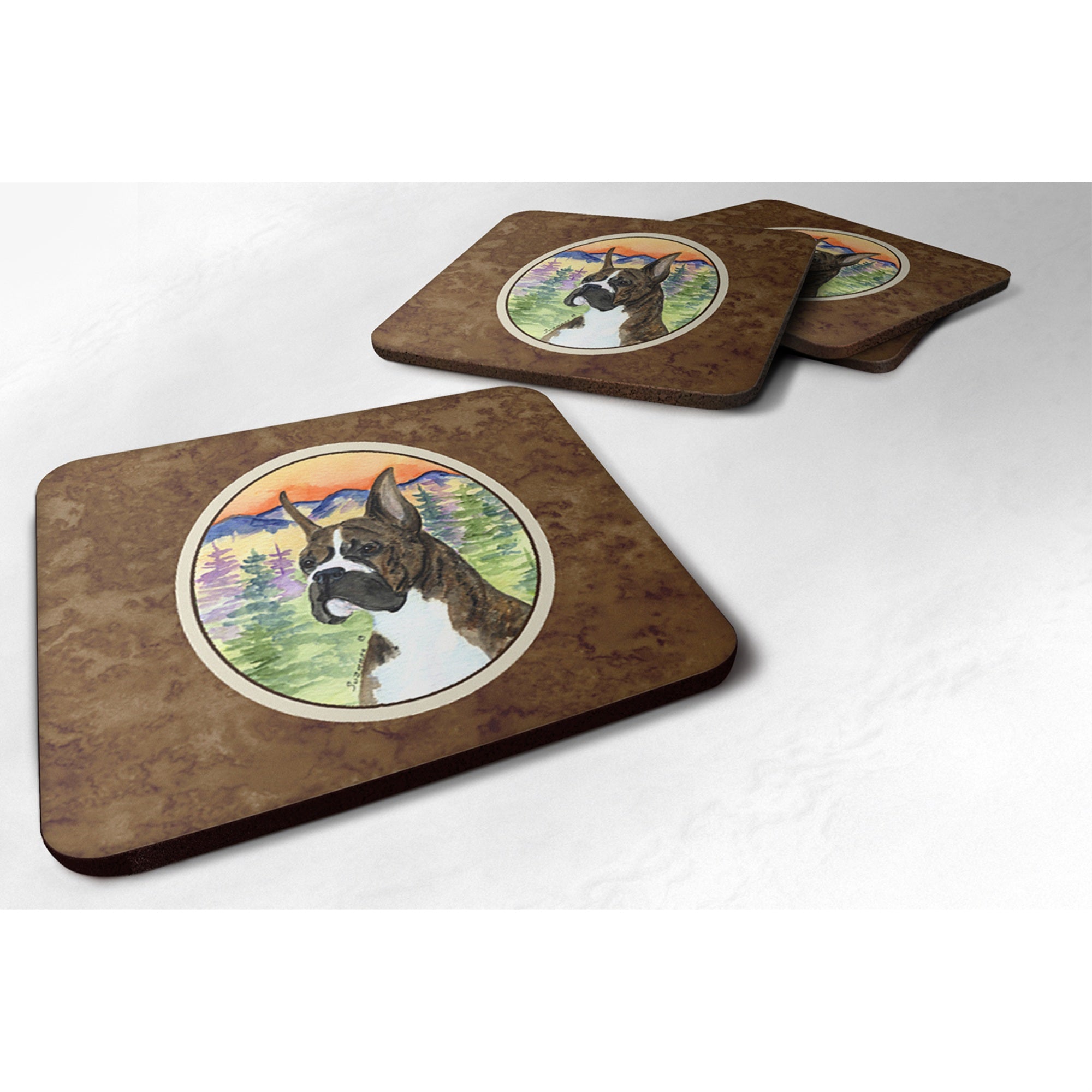 'Caroline'S Treasures Ss8199Fc Boxer Foam Coasters (Set Of 4), 3.5'''' H X 3.5'''' W, Multicolor''