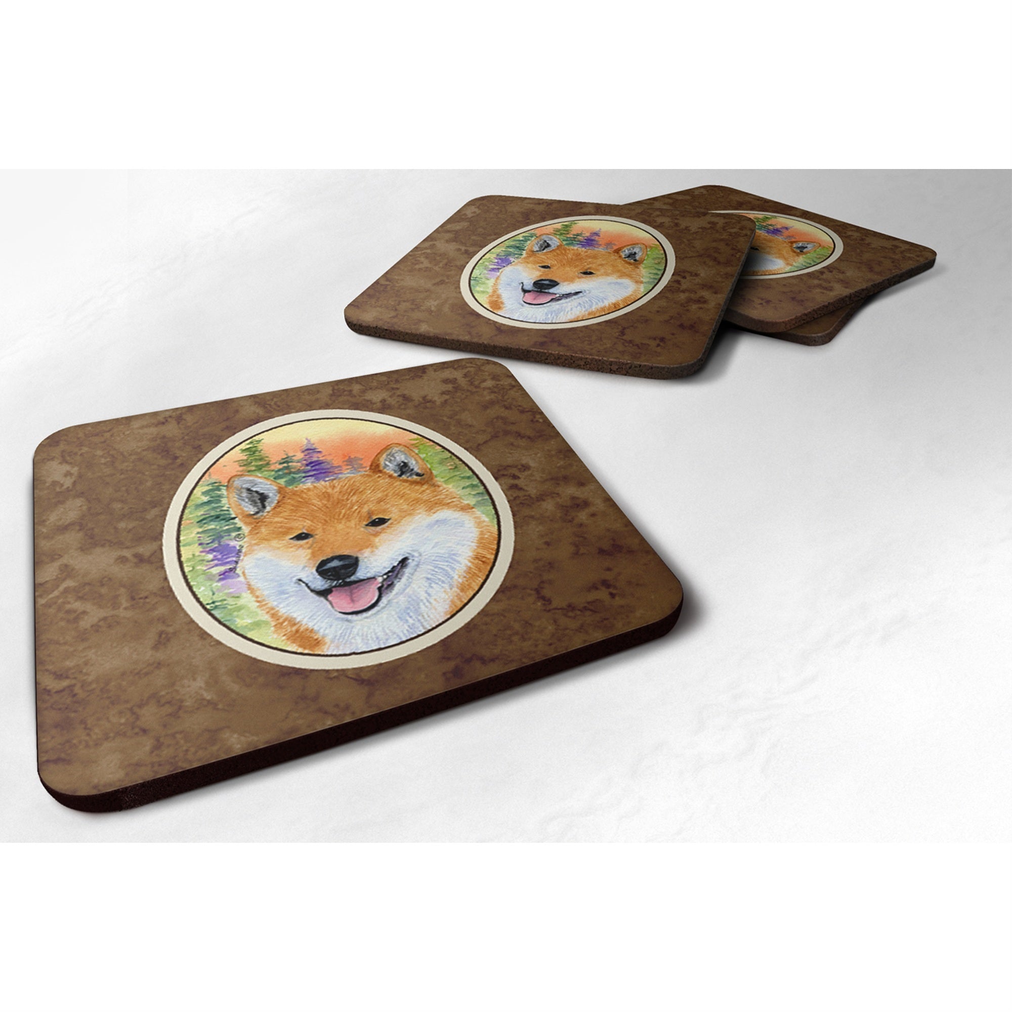 'Caroline'S Treasures Ss8234Fc Shiba Inu Foam Coasters (Set Of 4), 3.5'''' H X 3.5'''' W, Multicolor''