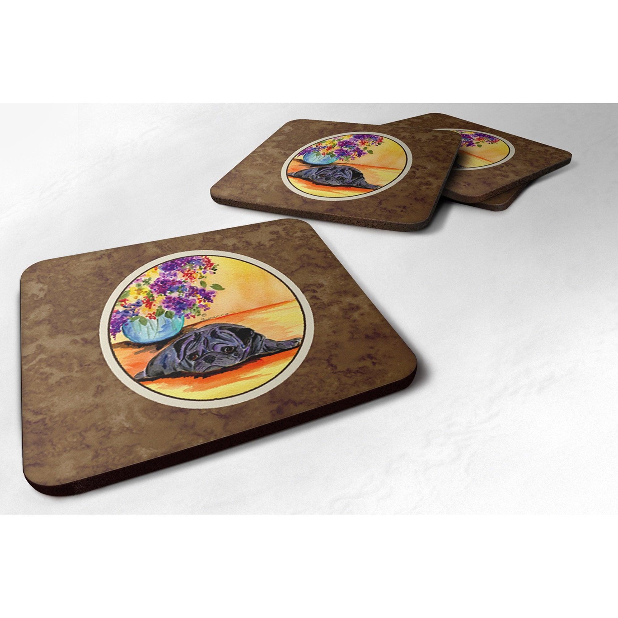 'Caroline'S Treasures Ss8298Fc Pug Foam Coasters (Set Of 4), 3.5'''' H X 3.5'''' W, Multicolor''