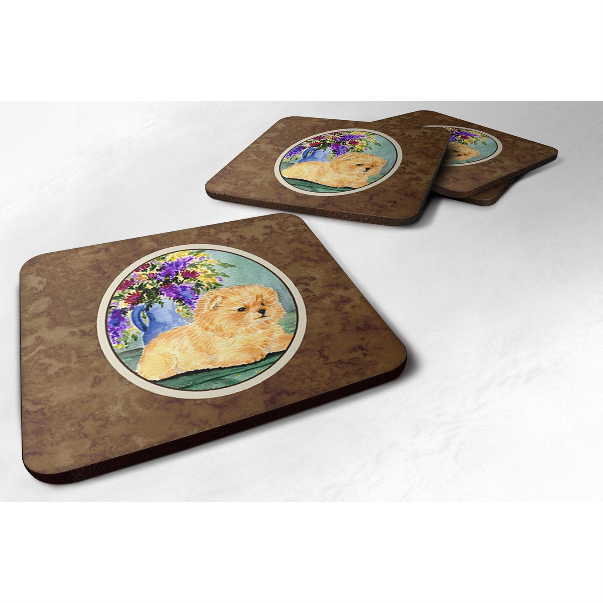 'Caroline'S Treasures Ss8302Fc Pomeranian Foam Coasters (Set Of 4), 3.5'''' H X 3.5'''' W, Multicolor''