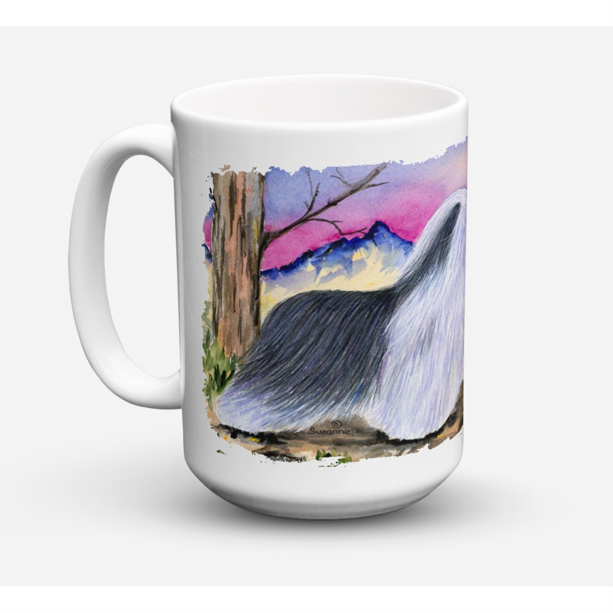 Carolines Treasures SS8338CM15 Bearded Collie Microwavable Ceramic Coffee Mug 15 oz Multicolor