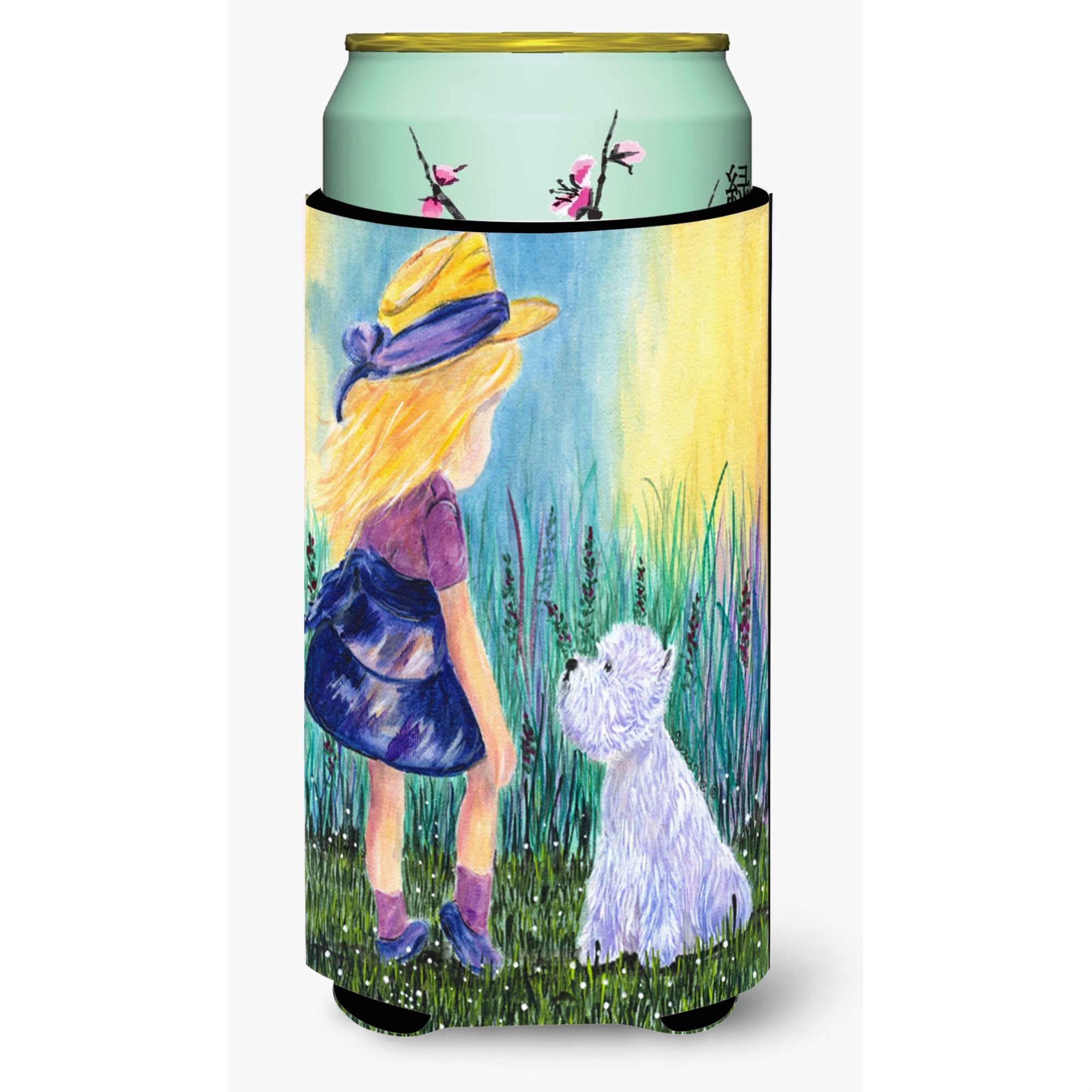 Little Girl With Westie  Tall Boy Beverage Insulator Beverage Insulator Hugger