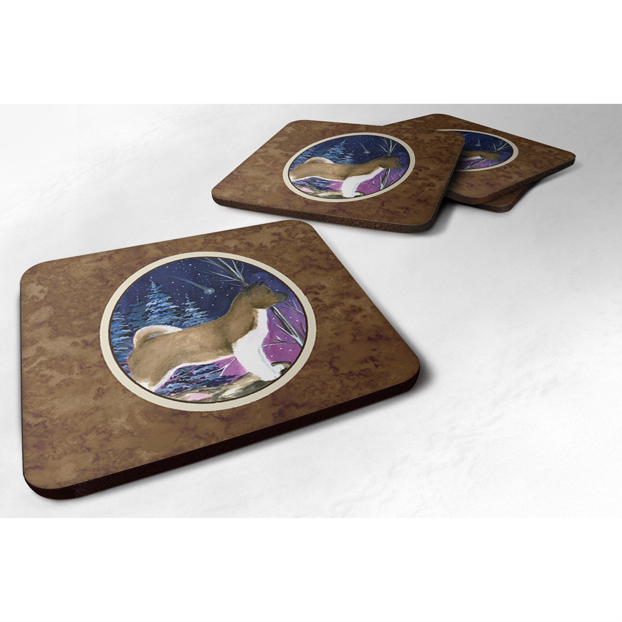 'Caroline'S Treasures Ss8352Fc Starry Night Akita Foam Coasters Set Of 4 (Set Of 4), 3.5'''' H X 3.5'''' W, Multicolor''