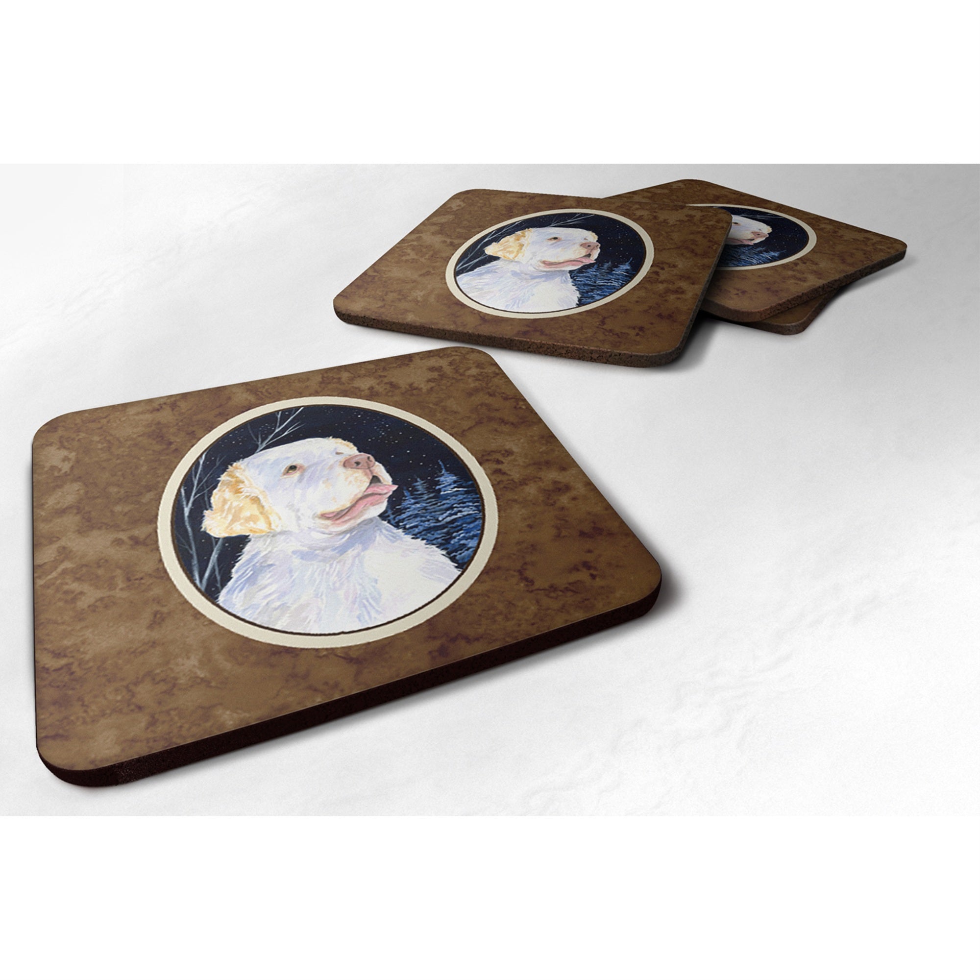 'Caroline'S Treasures Ss8356Fc Starry Night Clumber Spaniel Foam Coasters Set Of 4 (Set Of 4), 3.5'''' H X 3.5'''' W, Multicolo