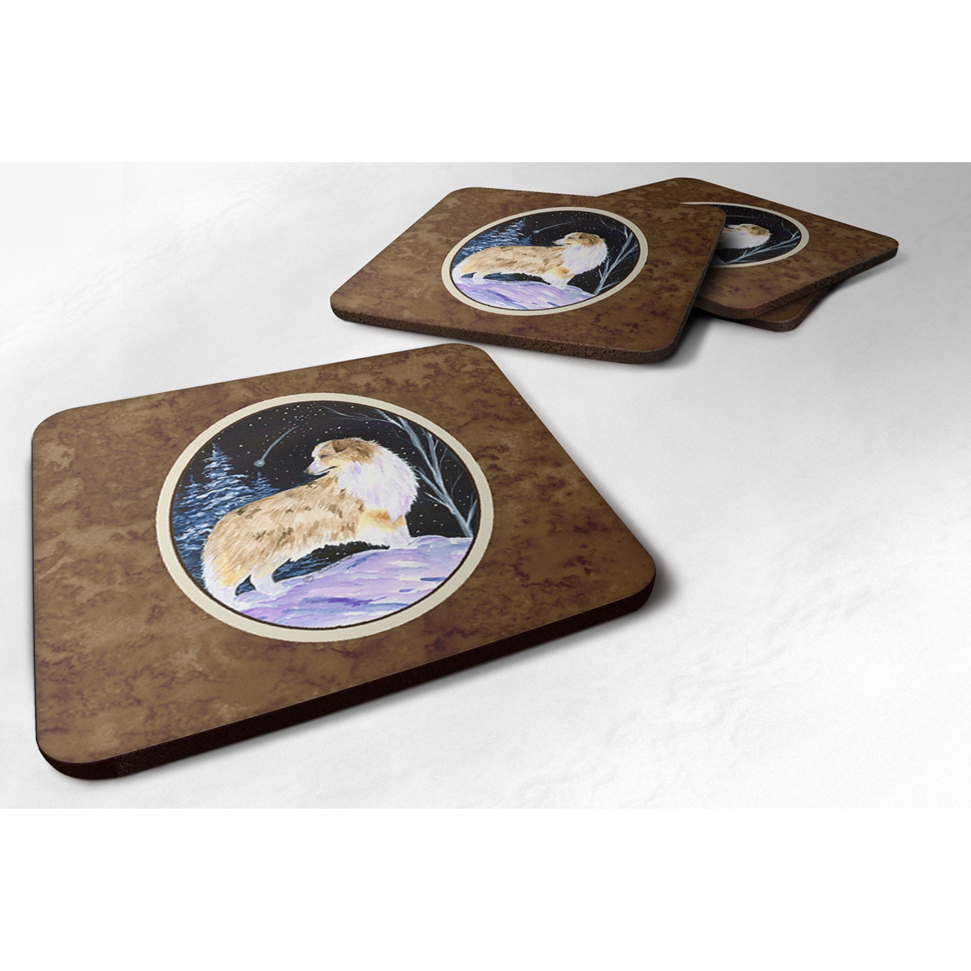 'Caroline'S Treasures Ss8359Fc Starry Night Australian Shepherd Foam Coasters Set Of 4 (Set Of 4), 3.5'''' H X 3.5'''' W, Multi