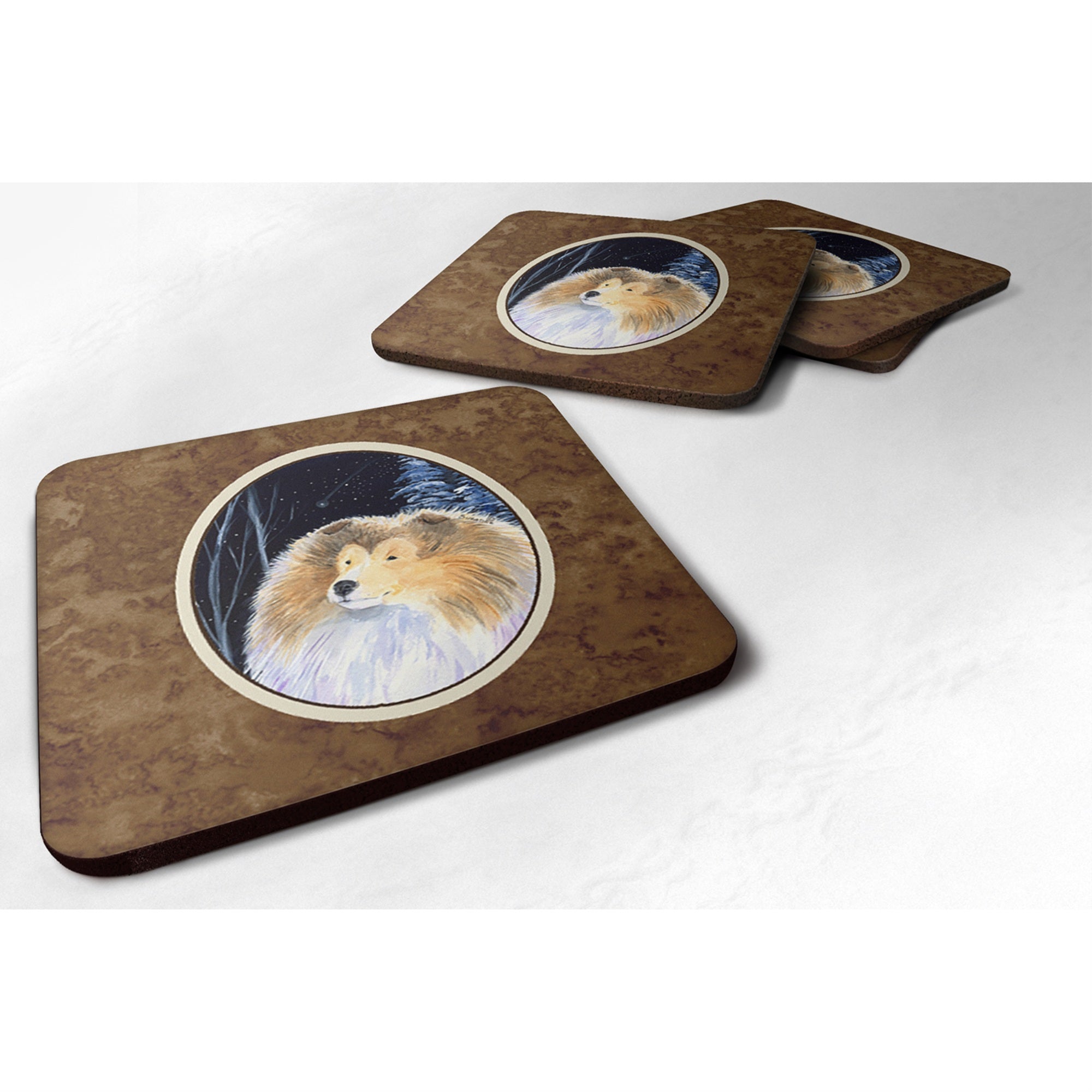 Carolines Treasures SS8360FC Starry Night Collie Foam Coasters Set of 4 (Set of 4) 3.5 H x 3.5 W Multicolor