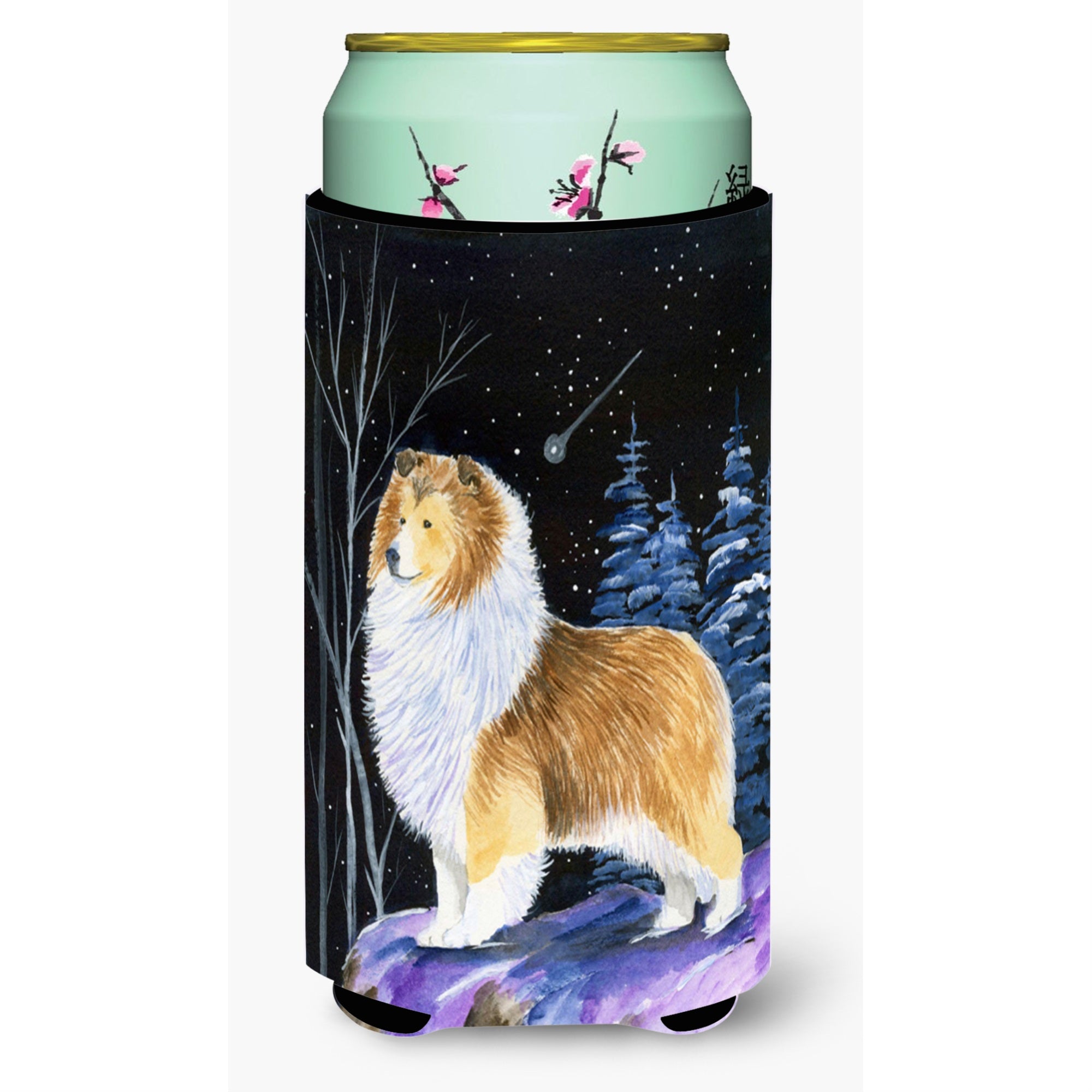 Starry Night Sheltie  Tall Boy Beverage Insulator Beverage Insulator Hugger