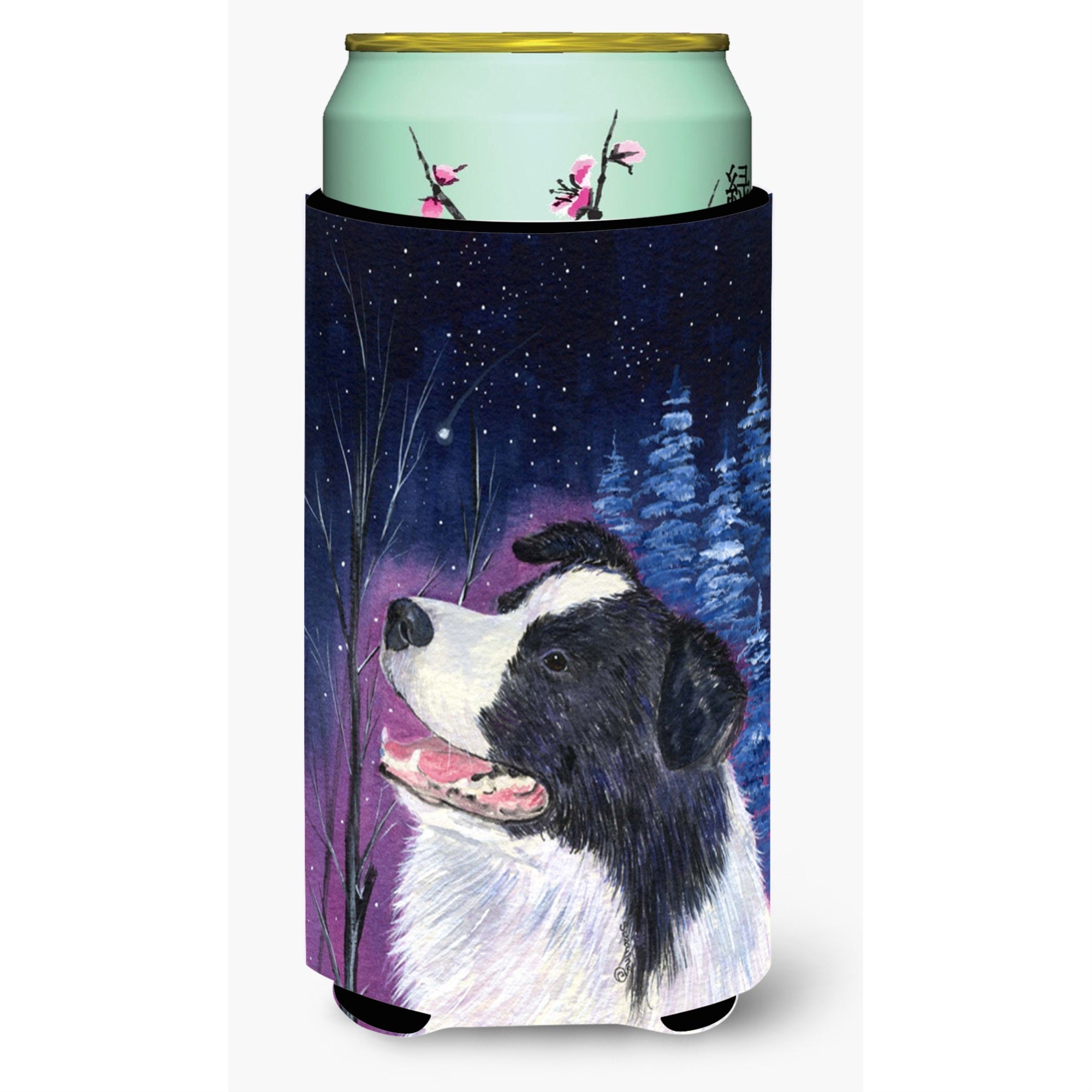 Starry Night Border Collie  Tall Boy Beverage Insulator Beverage Insulator Hugger
