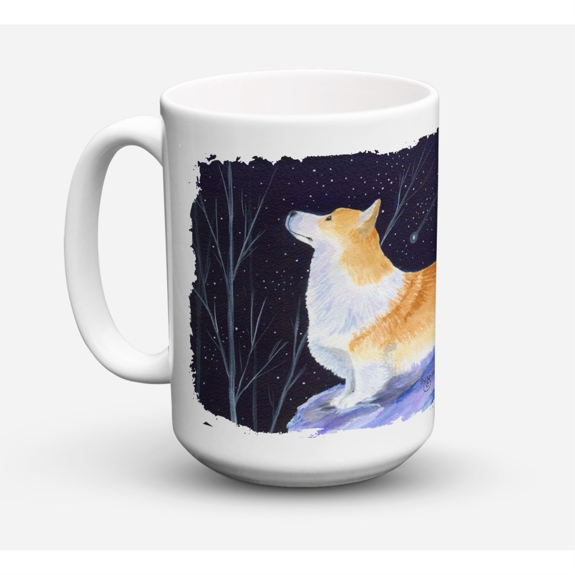 Carolines Treasures SS8373CM15 Starry Night Corgi Microwavable Ceramic Coffee Mug 15 oz Multicolor