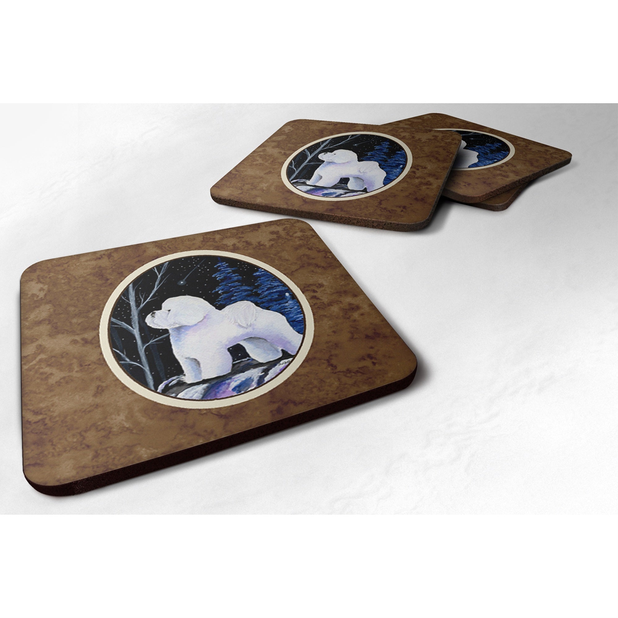 'Caroline'S Treasures Ss8397Fc Starry Night Bichon Frise Foam Coasters Set Of 4 (Set Of 4), 3.5'''' H X 3.5'''' W, Multicolor''