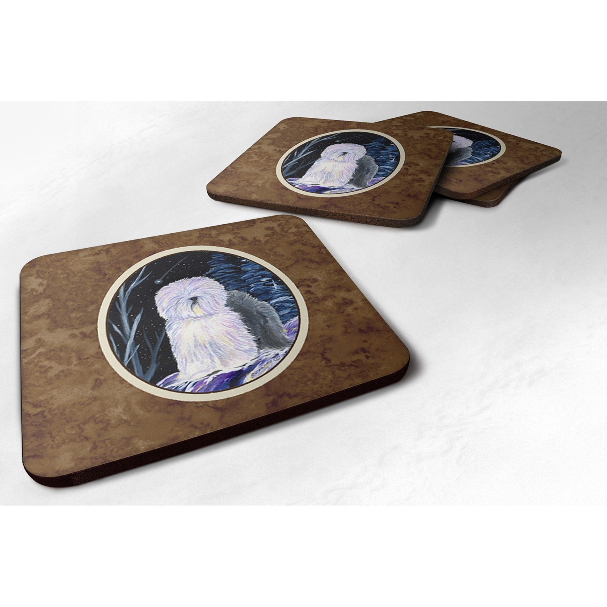 'Caroline'S Treasures Ss8406Fc Starry Night Old English Sheepdog Foam Coasters Set Of 4 (Set Of 4), 3.5'''' H X 3.5'''' W, Mult