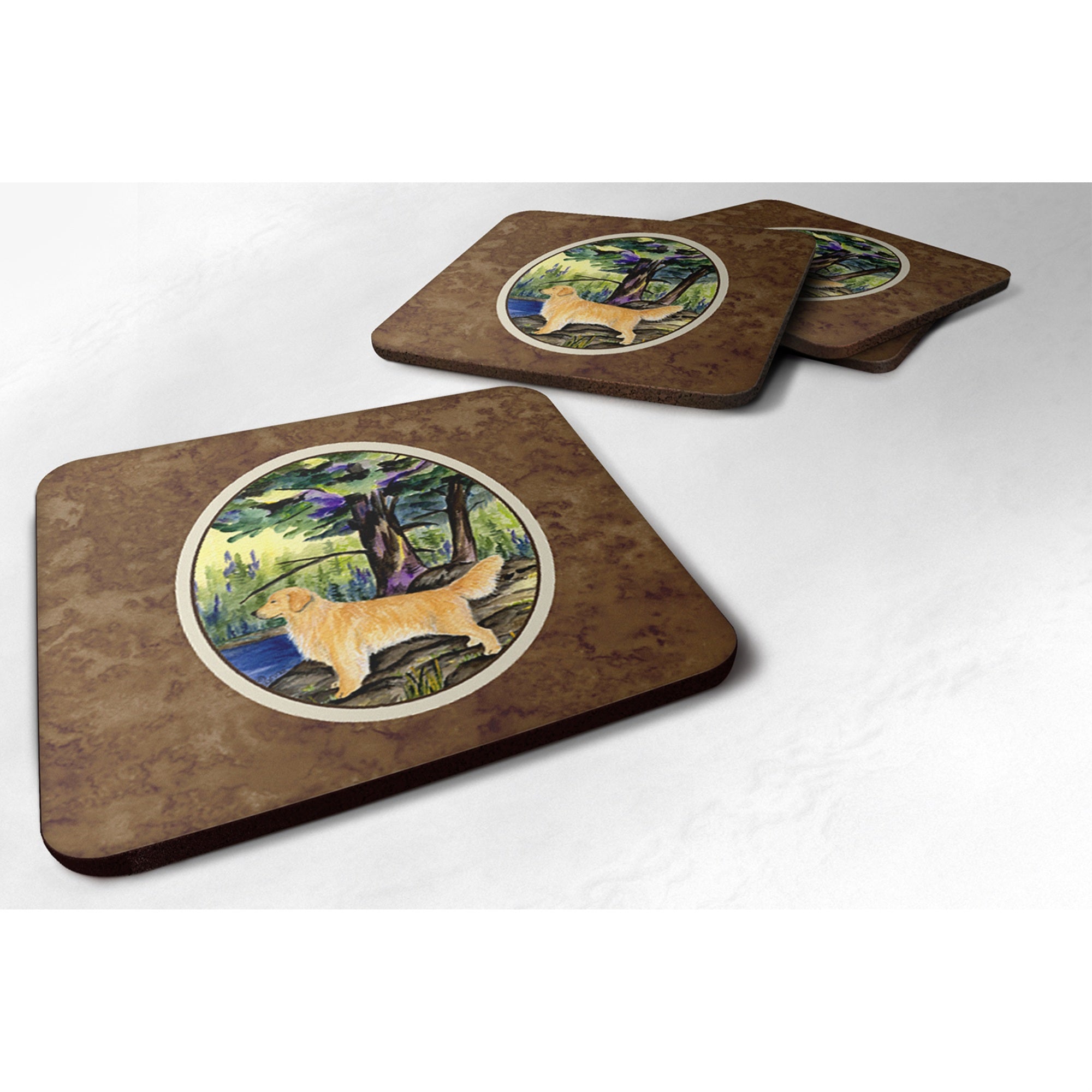 'Caroline'S Treasures Ss8426Fc Golden Retriever Foam Coasters (Set Of 4), 3.5'''' H X 3.5'''' W, Multicolor''