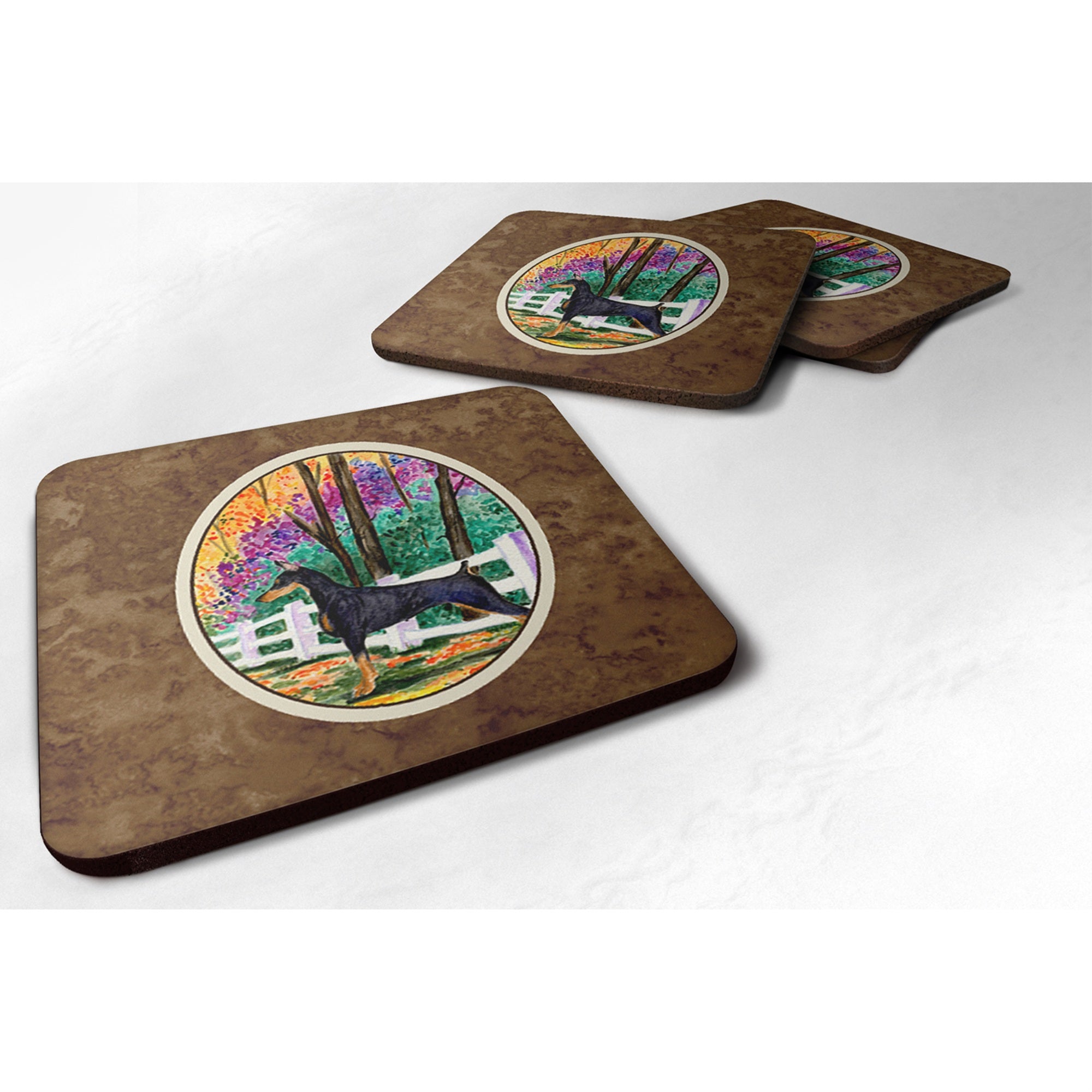 'Caroline'S Treasures Ss8428Fc Doberman Foam Coasters (Set Of 4), 3.5'''' H X 3.5'''' W, Multicolor''