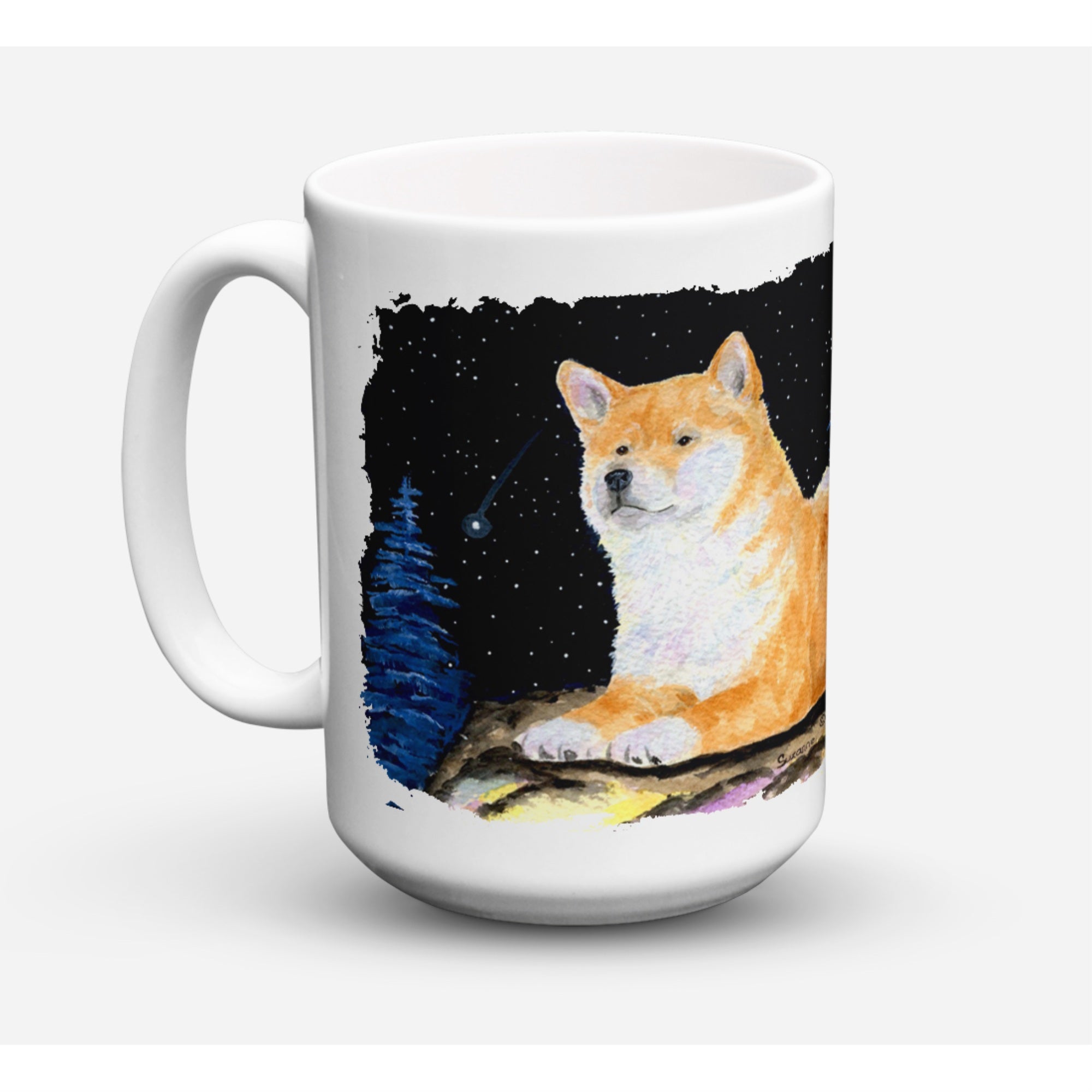 Carolines Treasures SS8445CM15 Starry Night Shiba Inu Microwavable Ceramic Coffee Mug 15 oz Multicolor