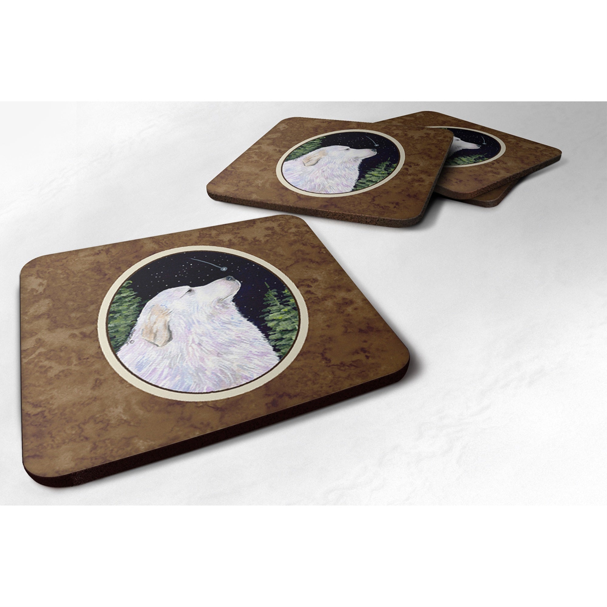 'Caroline'S Treasures Ss8470Fc Starry Night Great Pyrenees Foam Coasters Set Of 4 (Set Of 4), 3.5'''' H X 3.5'''' W, Multicolor