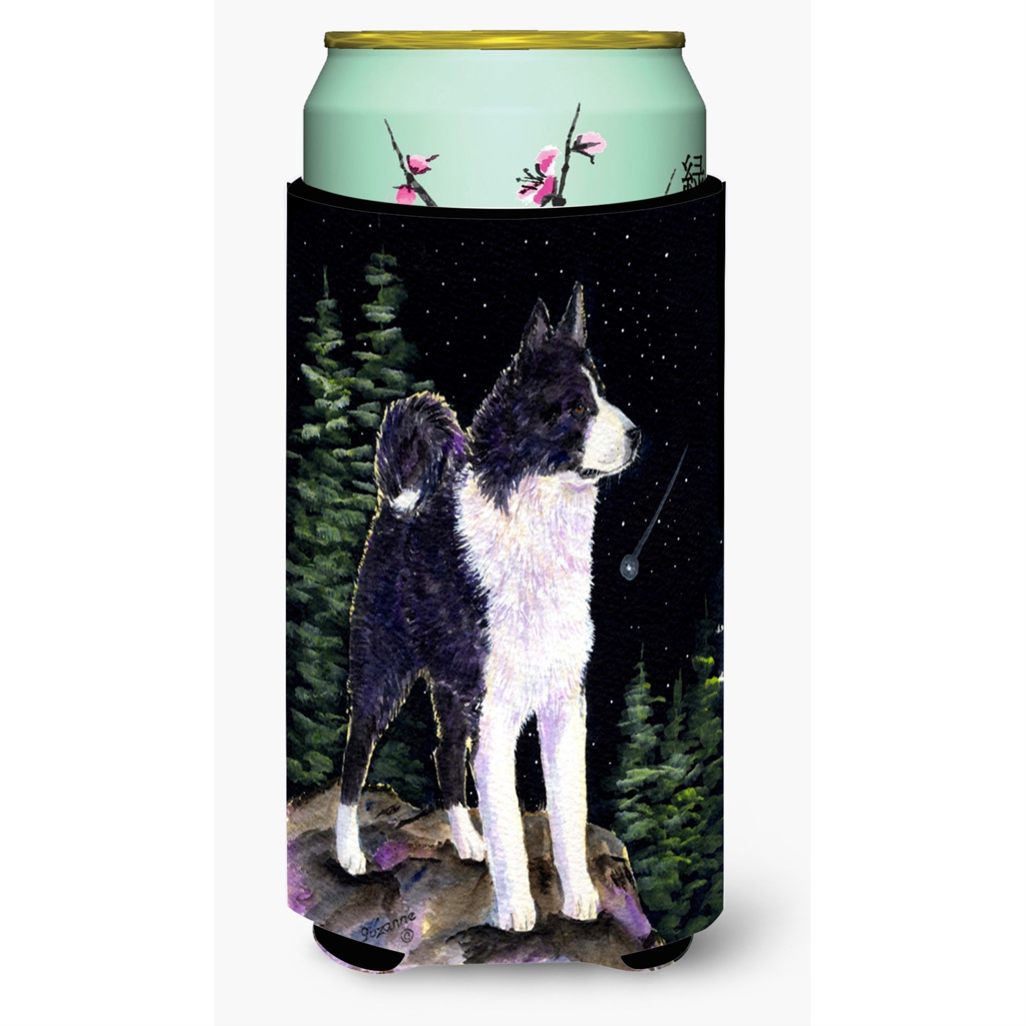 Starry Night Karelian Bear Dog  Tall Boy Beverage Insulator Beverage Insulator Hugger