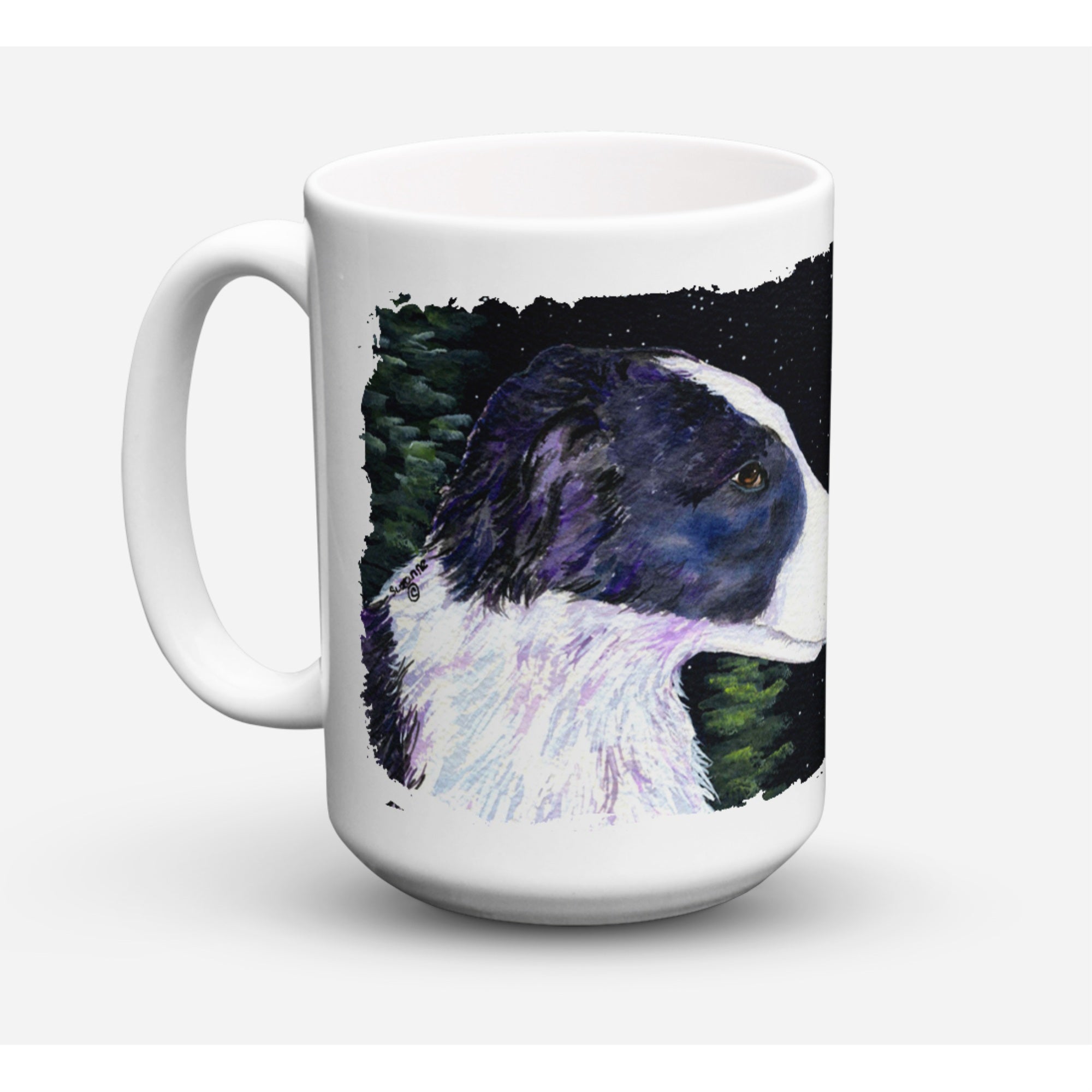 Carolines Treasures SS8490CM15 Starry Night Border Collie Microwavable Ceramic Coffee Mug 15 oz Multicolor