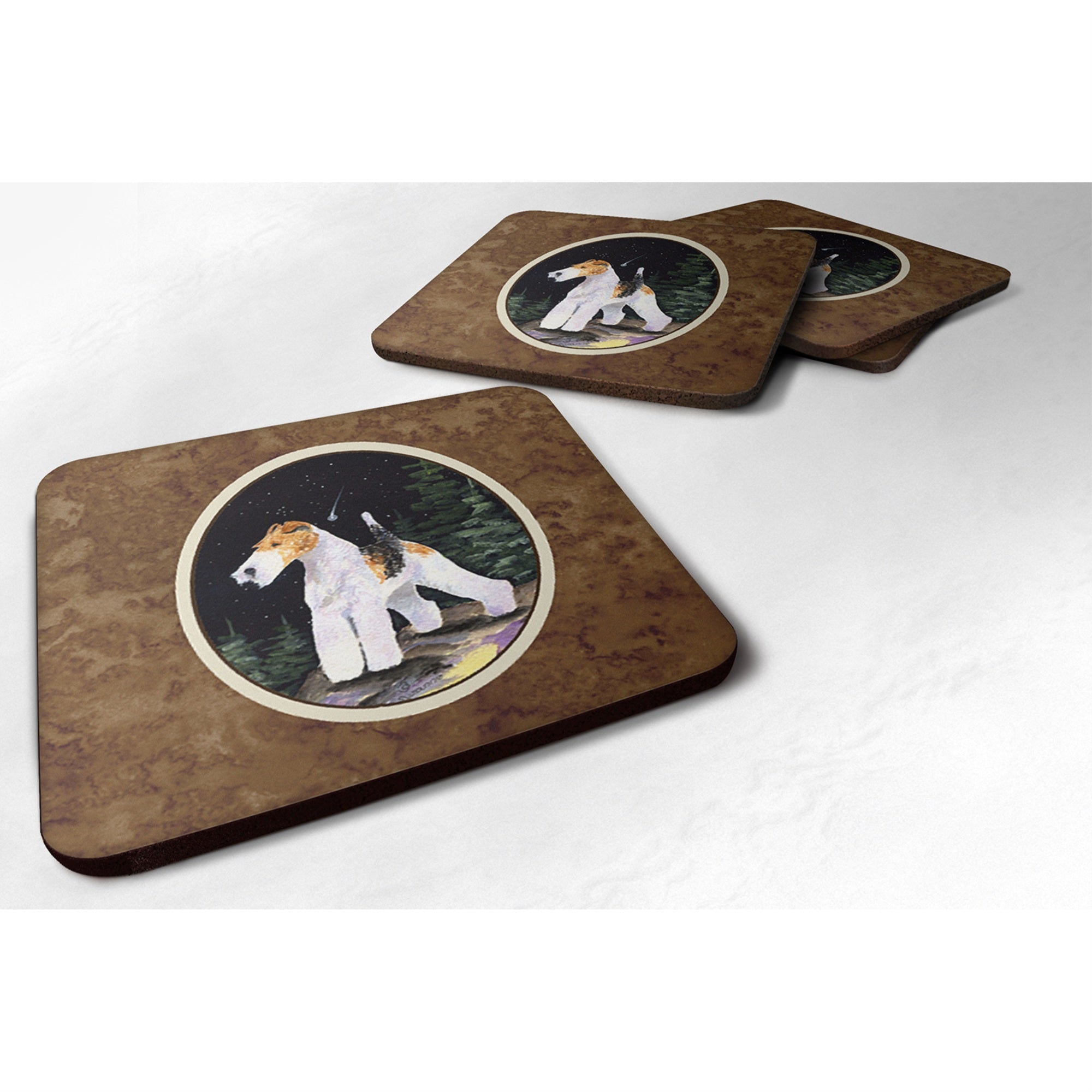 'Caroline'S Treasures Ss8503Fc Starry Night Fox Terrier Foam Coasters Set Of 4 (Set Of 4), 3.5'''' H X 3.5'''' W, Multicolor''