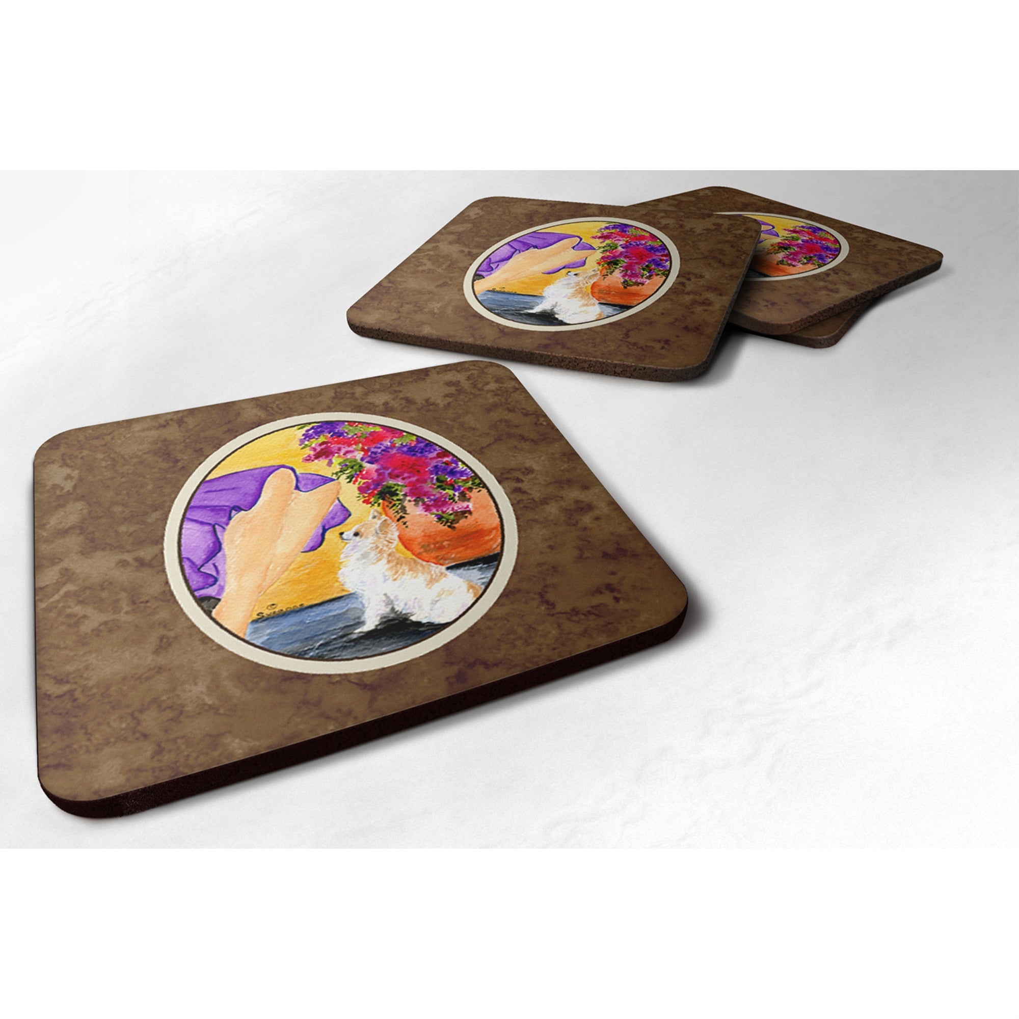 'Caroline'S Treasures Ss8521Fc Lady With Her Chihuahua Foam Coasters (Set Of 4), 3.5'''' H X 3.5'''' W, Multicolor''