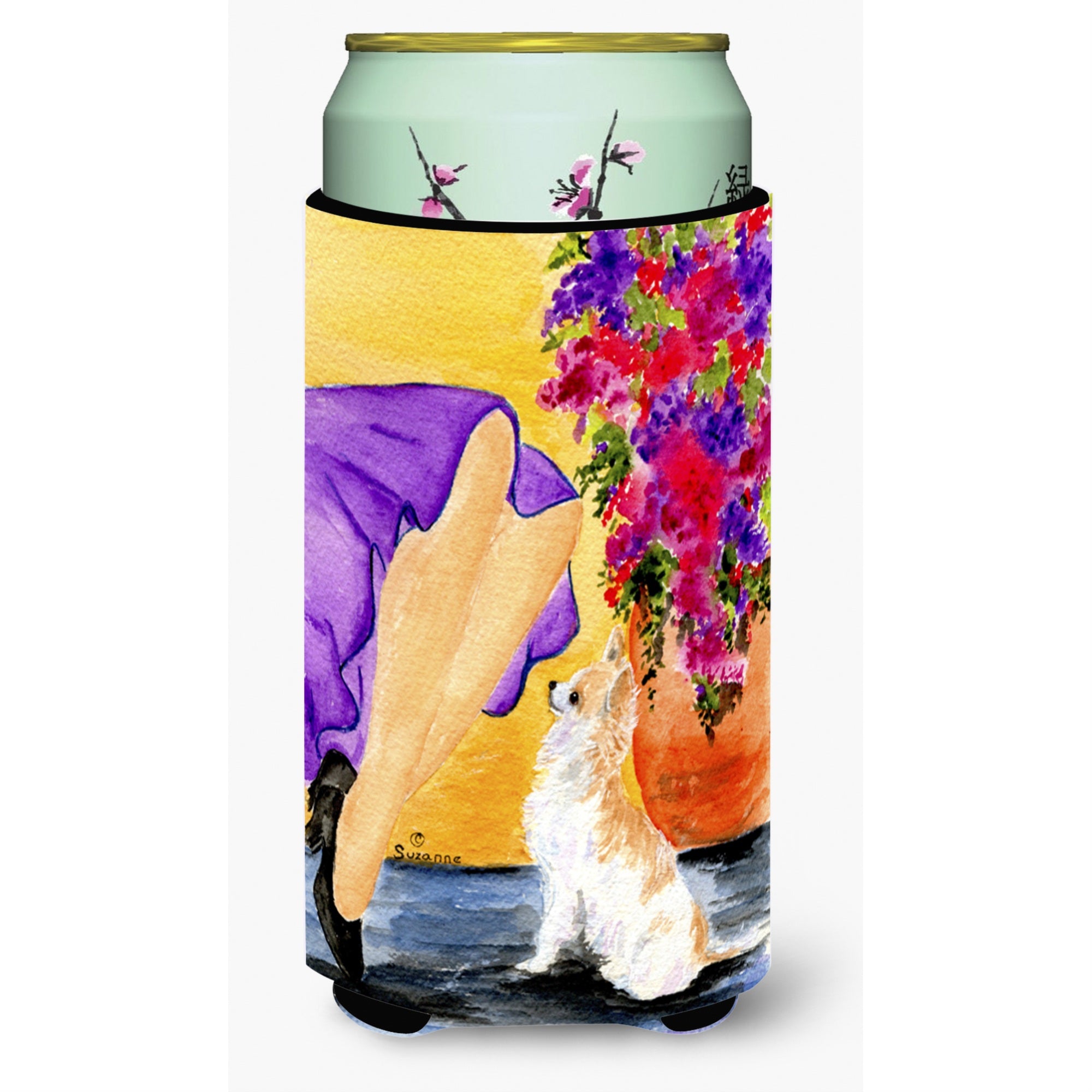 Lady With Her Chihuahua  Tall Boy Beverage Insulator Beverage Insulator Hugger