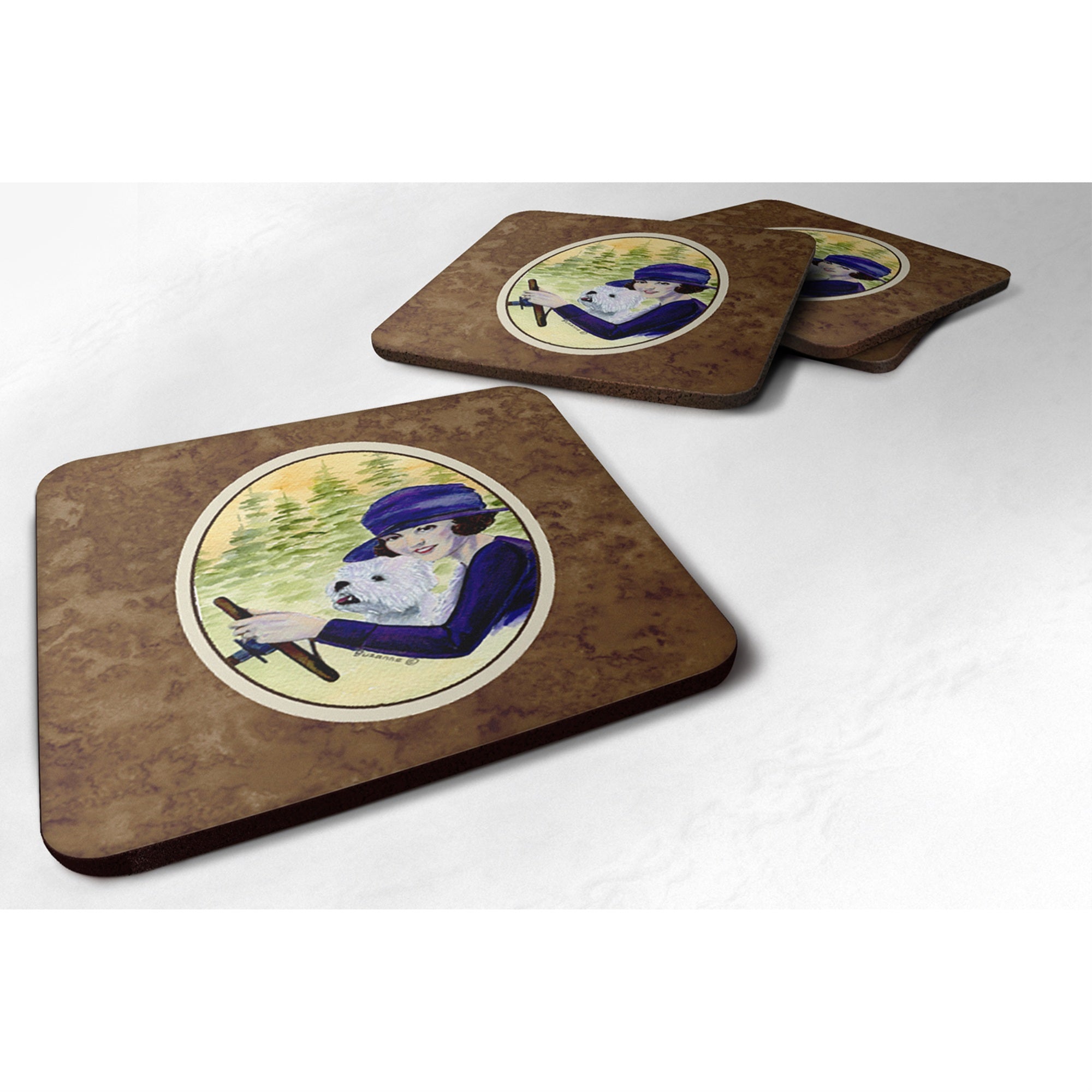'Caroline'S Treasures Ss8532Fc Woman Driving With Her Westie Foam Coasters (Set Of 4), 3.5'''' H X 3.5'''' W, Multicolor''