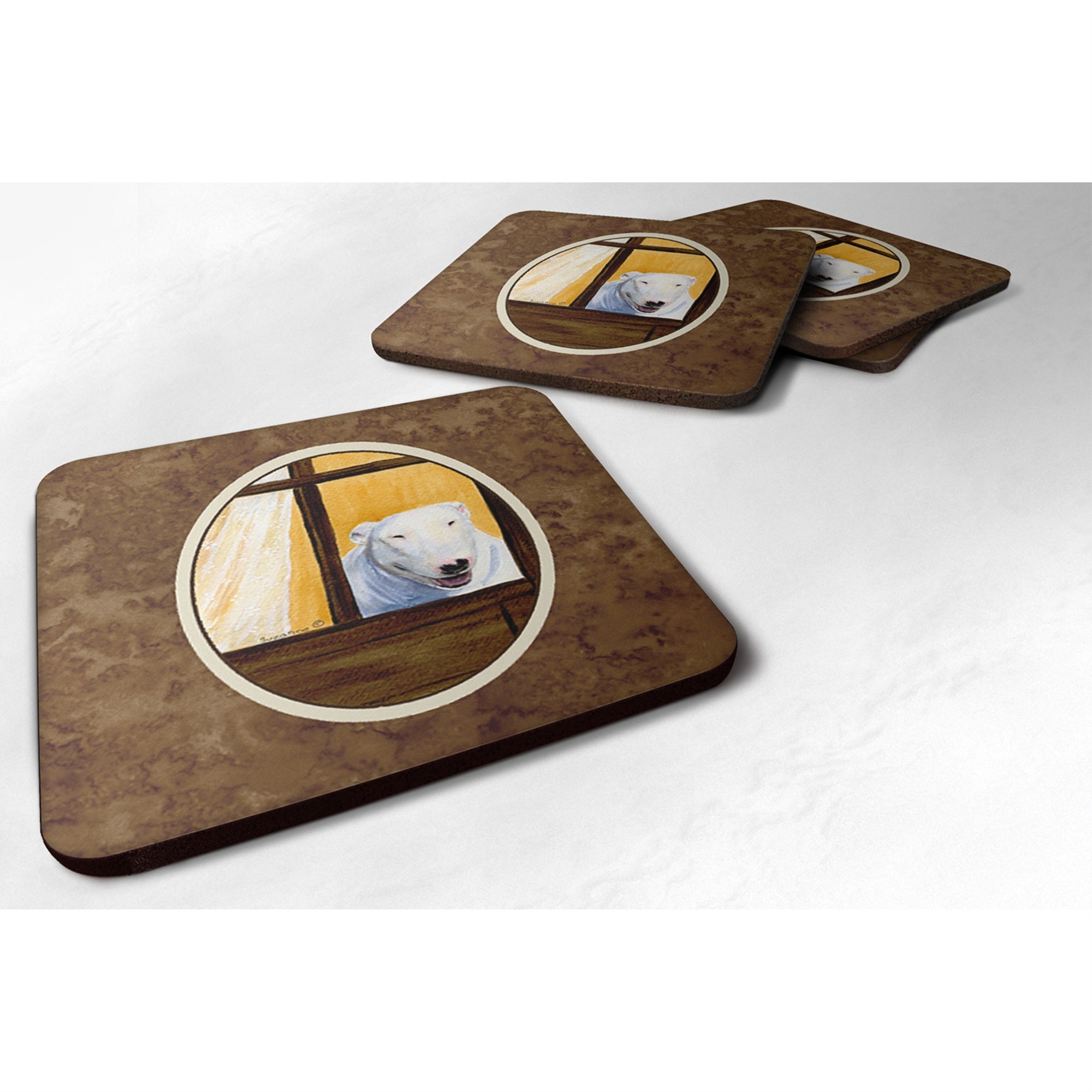 'Caroline'S Treasures Ss8542Fc Bull Terrier Foam Coasters (Set Of 4), 3.5'''' H X 3.5'''' W, Multicolor''