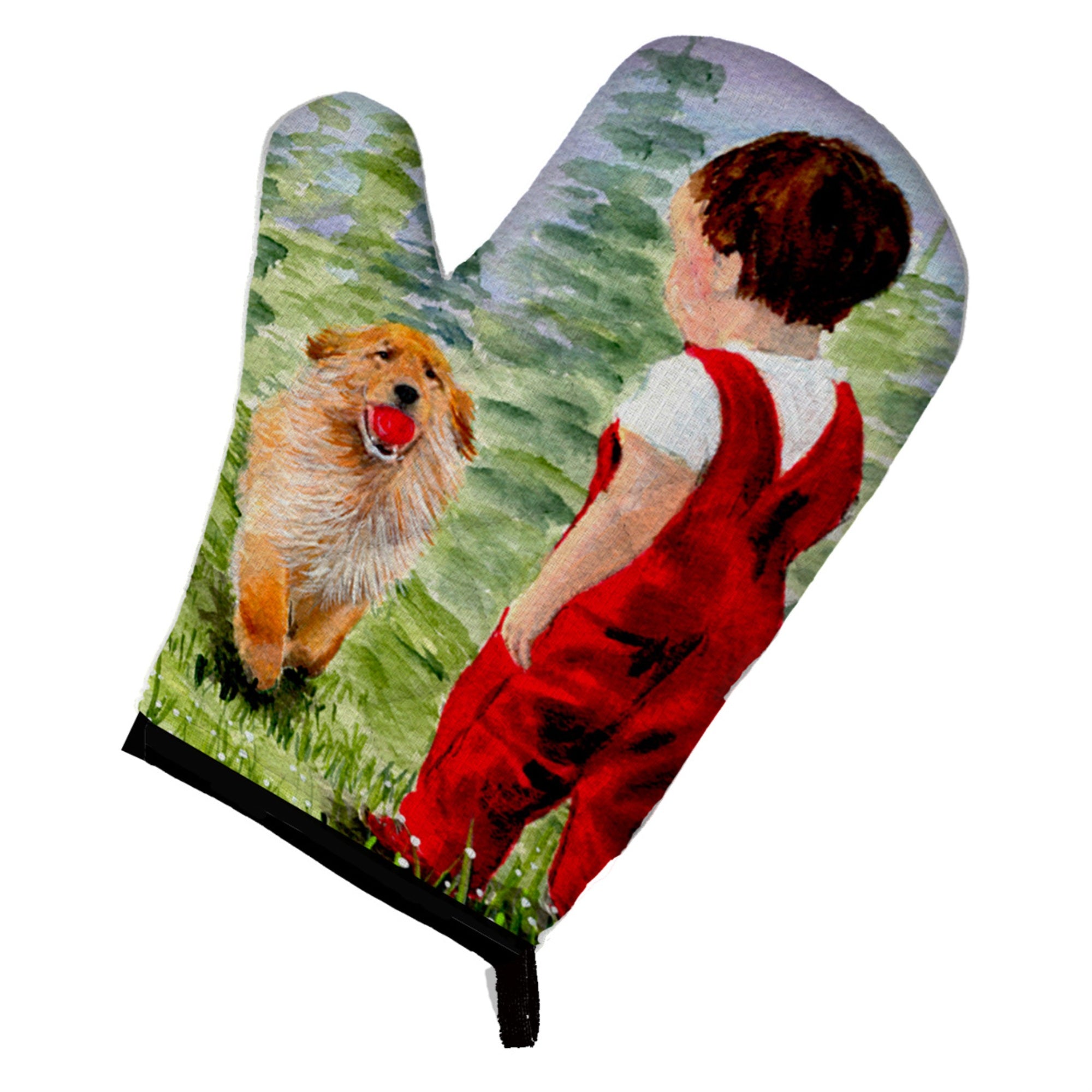 'Caroline'S Treasures Ss8545Ovmt Little Boy With His Golden Retriever Oven Mitt, 12'''' By 8.5'''', Multicolor''
