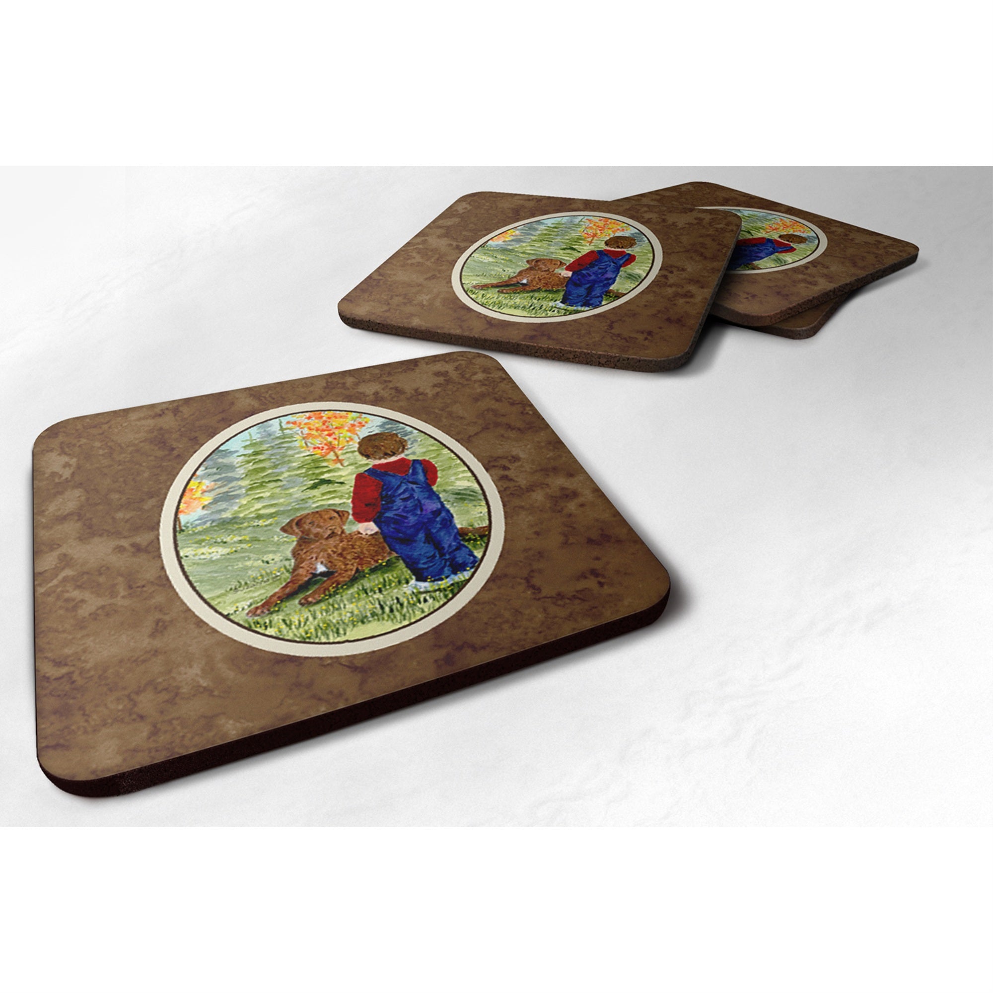 'Caroline'S Treasures Ss8547Fc Little Boy With His Chesapeake Bay Retriever Foam Coasters (Set Of 4), 3.5'''' H X 3.5'''' W, Mu