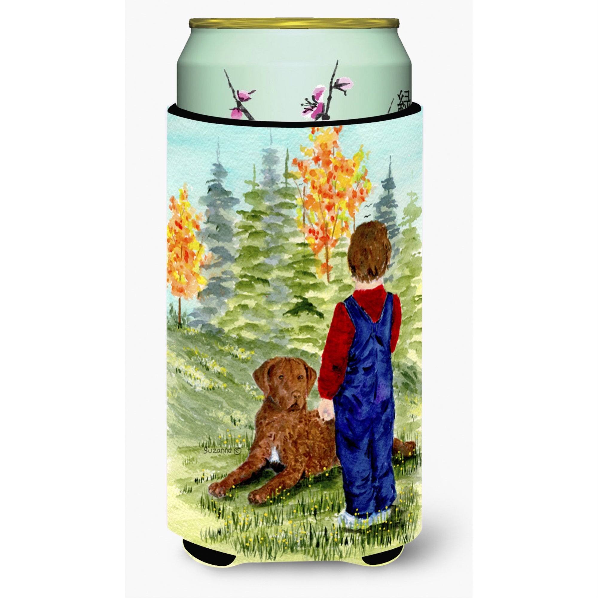 Little Boy With His Chesapeake Bay Retriever  Tall Boy Beverage Insulator Beverage Insulator Hugger