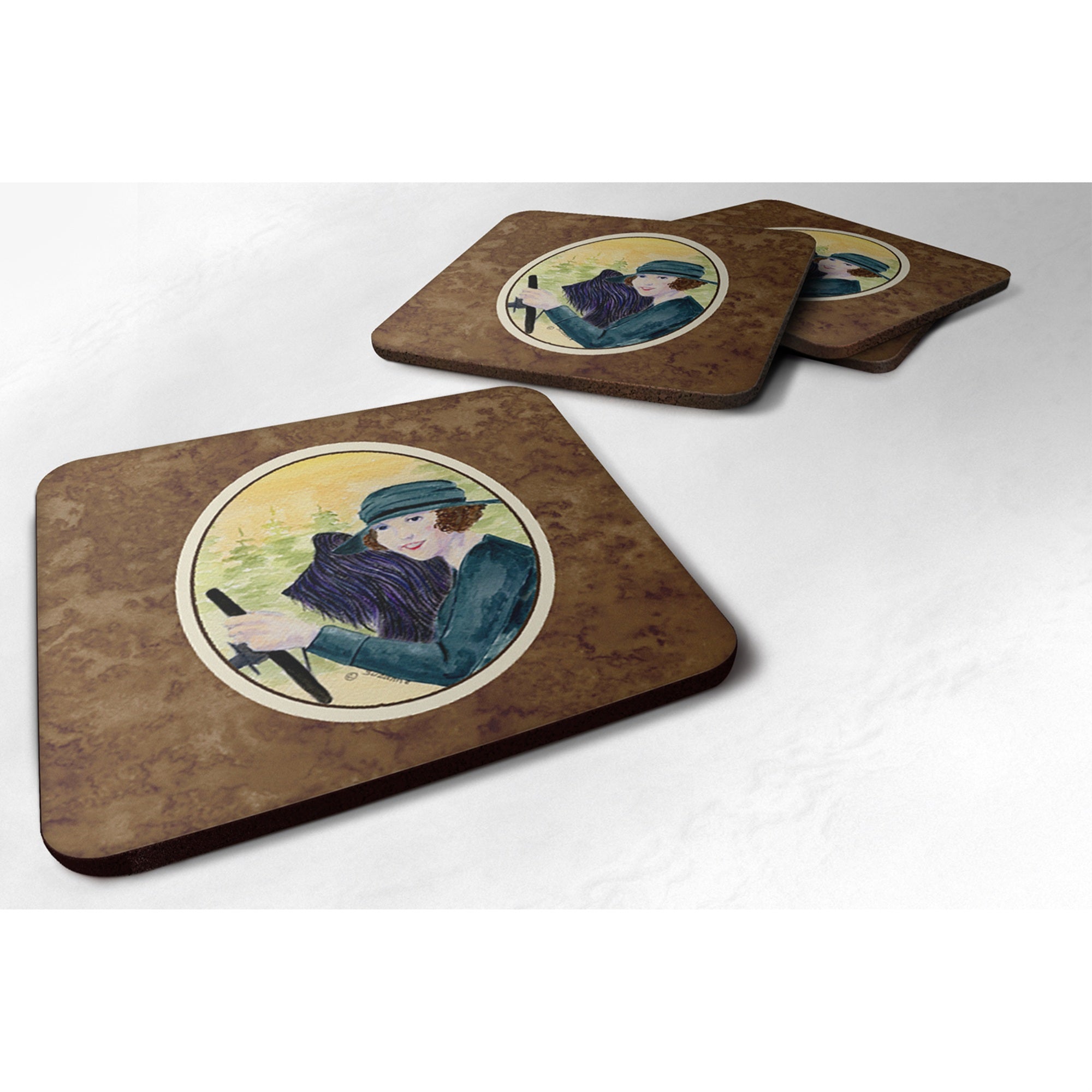 'Caroline'S Treasures Ss8549Fc Lady Driving With Her Briard Foam Coasters (Set Of 4), 3.5'''' H X 3.5'''' W, Multicolor''