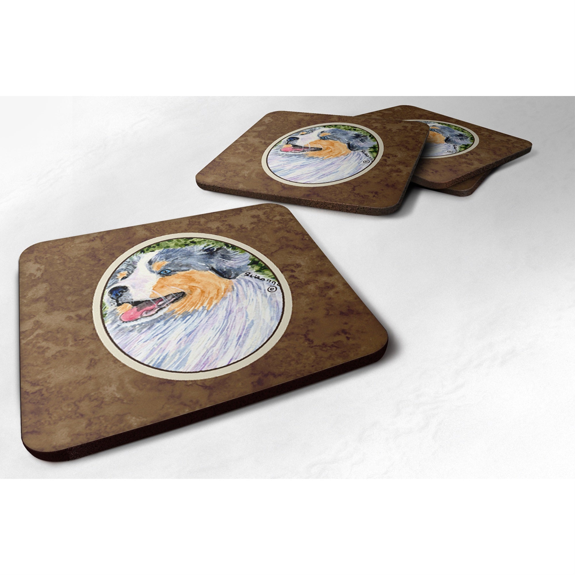 'Caroline'S Treasures Ss8736Fc Australian Shepherd Foam Coasters (Set Of 4), 3.5'''' H X 3.5'''' W, Multicolor''