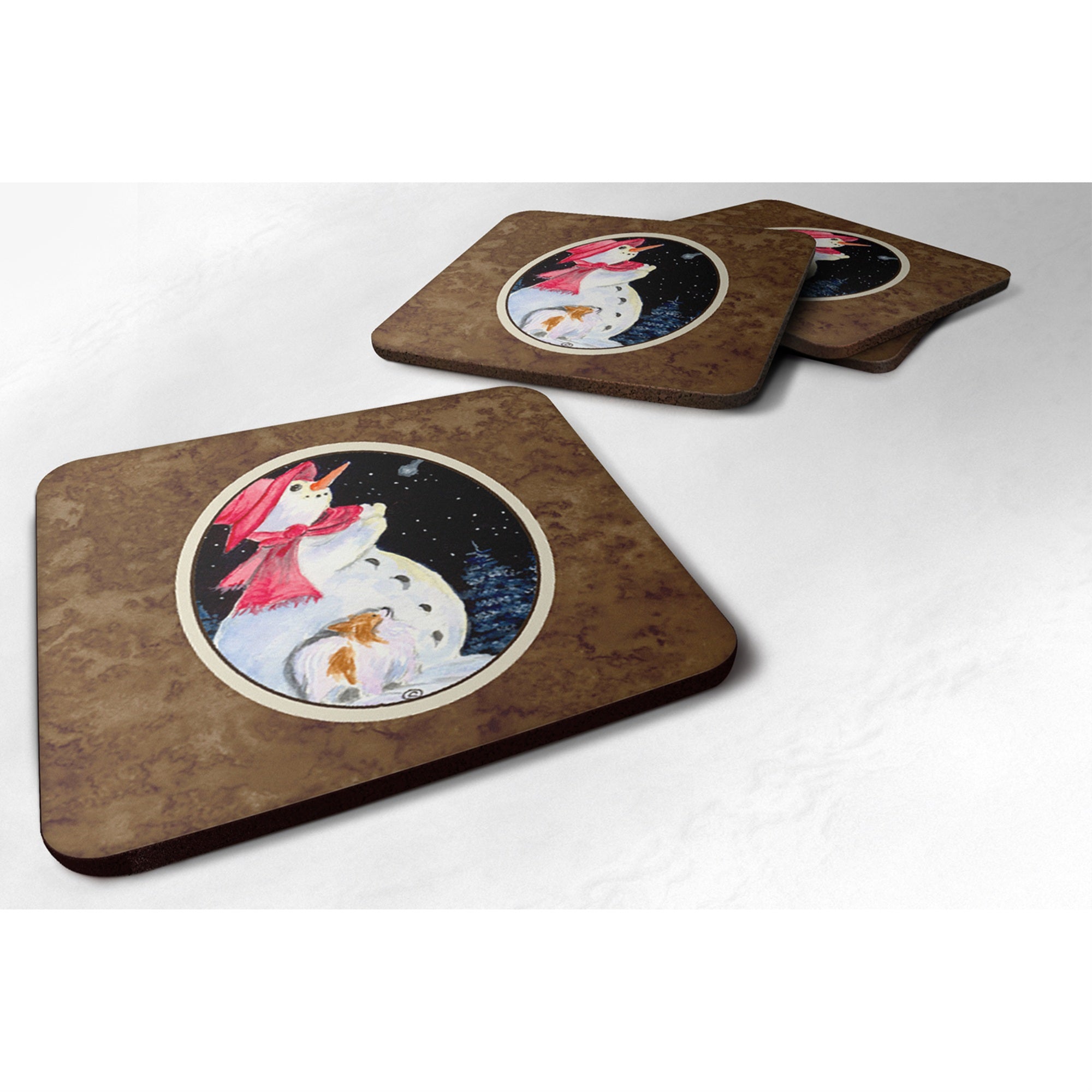 'Caroline'S Treasures Ss8793Fc Snowman With Papillon Foam Coasters Set Of 4 (Set Of 4), 3.5'''' H X 3.5'''' W, Multicolor''