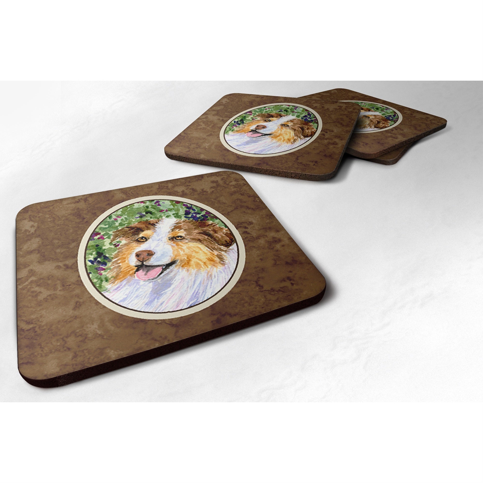'Caroline'S Treasures Ss8819Fc Australian Shepherd Foam Coasters (Set Of 4), 3.5'''' H X 3.5'''' W, Multicolor''