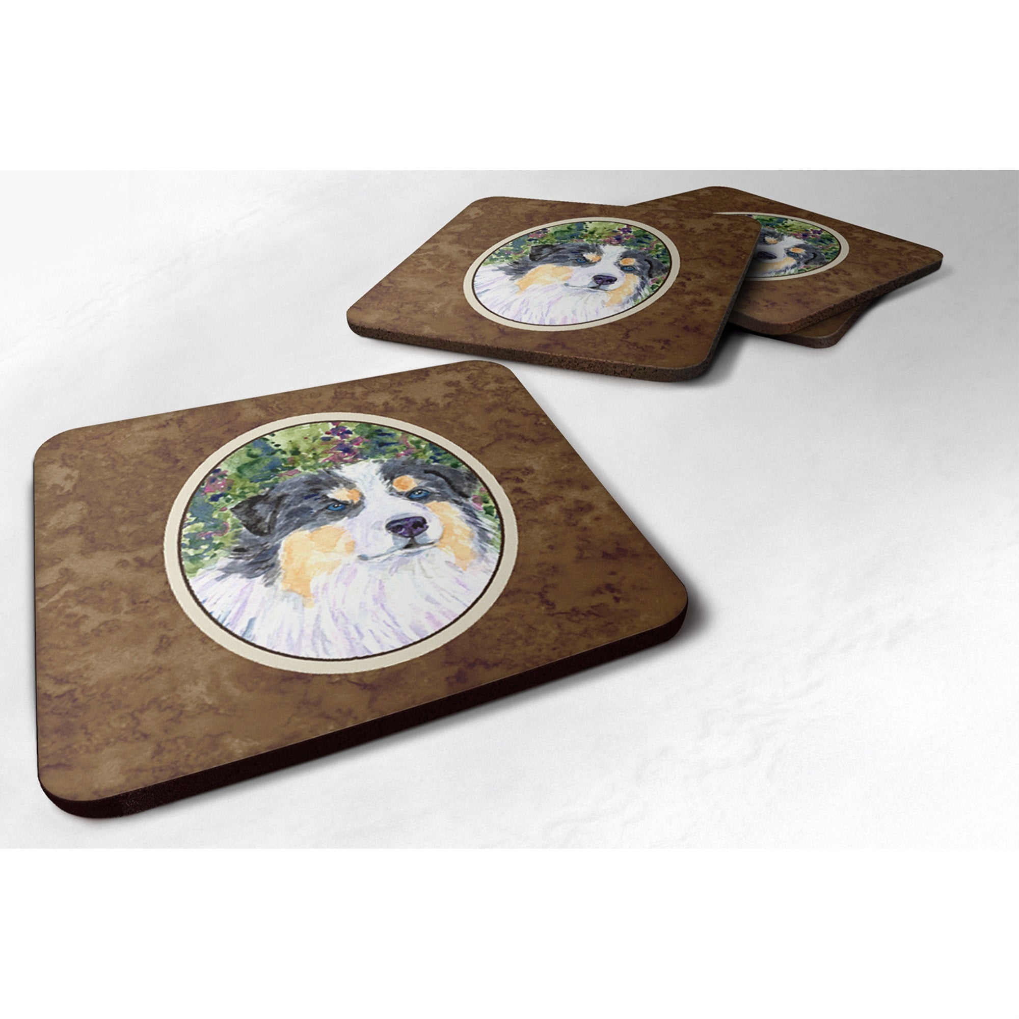 'Caroline'S Treasures Ss8821Fc Australian Shepherd Foam Coasters (Set Of 4), 3.5'''' H X 3.5'''' W, Multicolor''