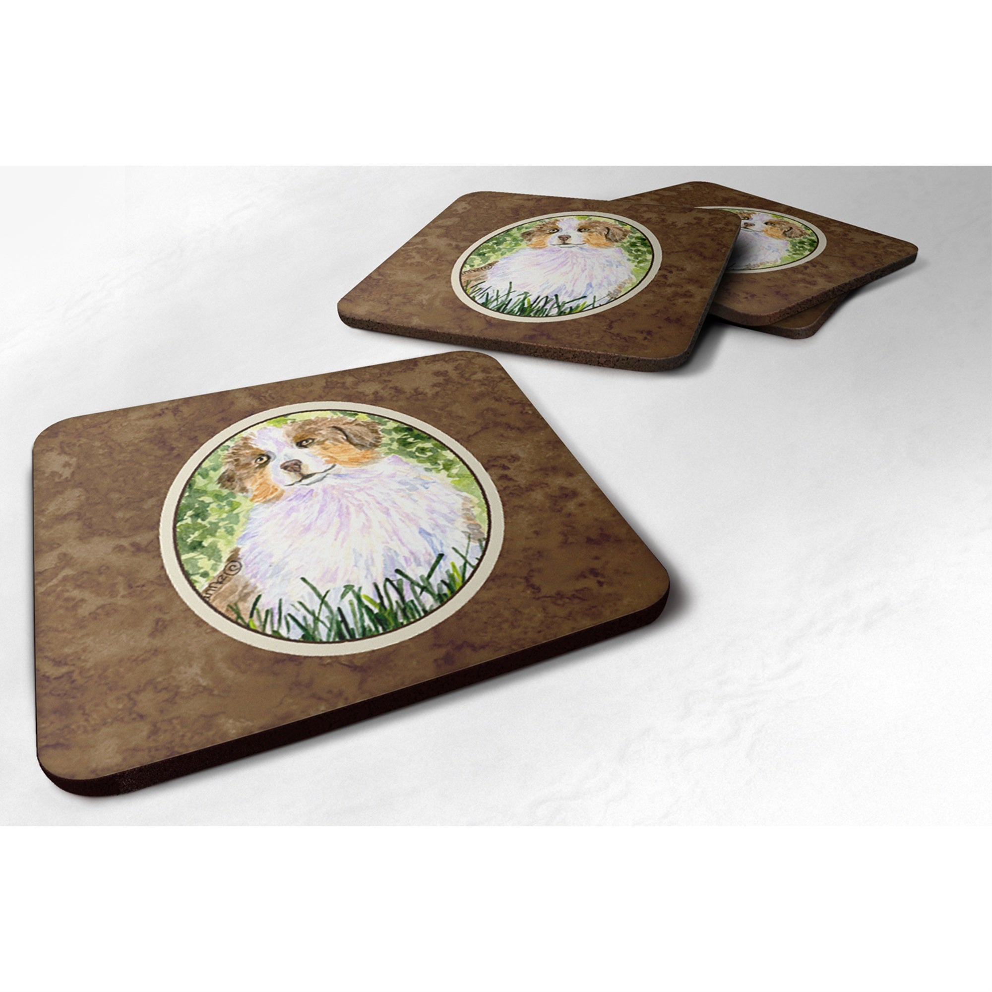 'Caroline'S Treasures Ss8844Fc Australian Shepherd Foam Coasters (Set Of 4), 3.5'''' H X 3.5'''' W, Multicolor''