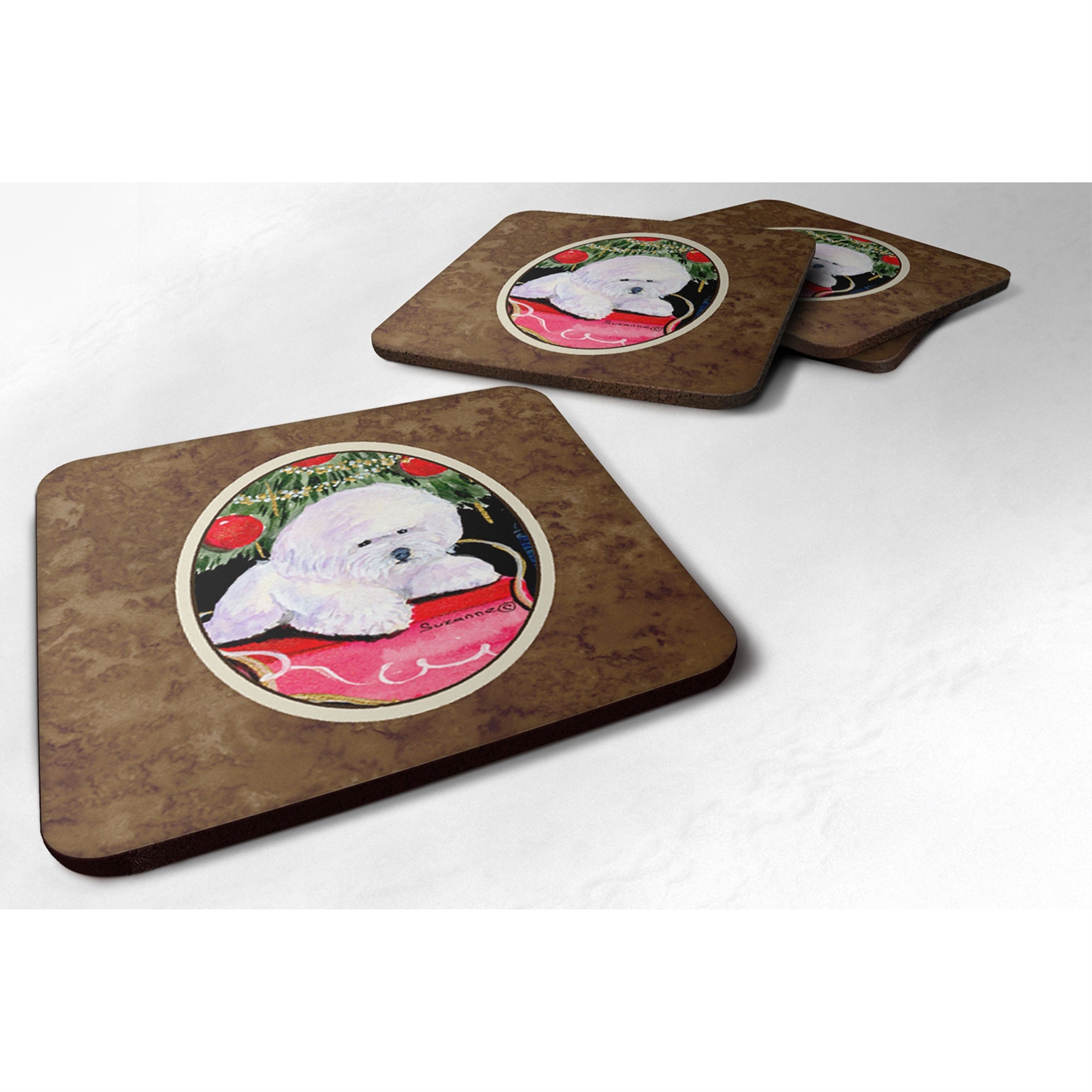 'Caroline'S Treasures Ss8957Fc Christmas Tree With Bichon Frise Foam Coasters Set Of 4 (Set Of 4), 3.5'''' H X 3.5'''' W, Multi