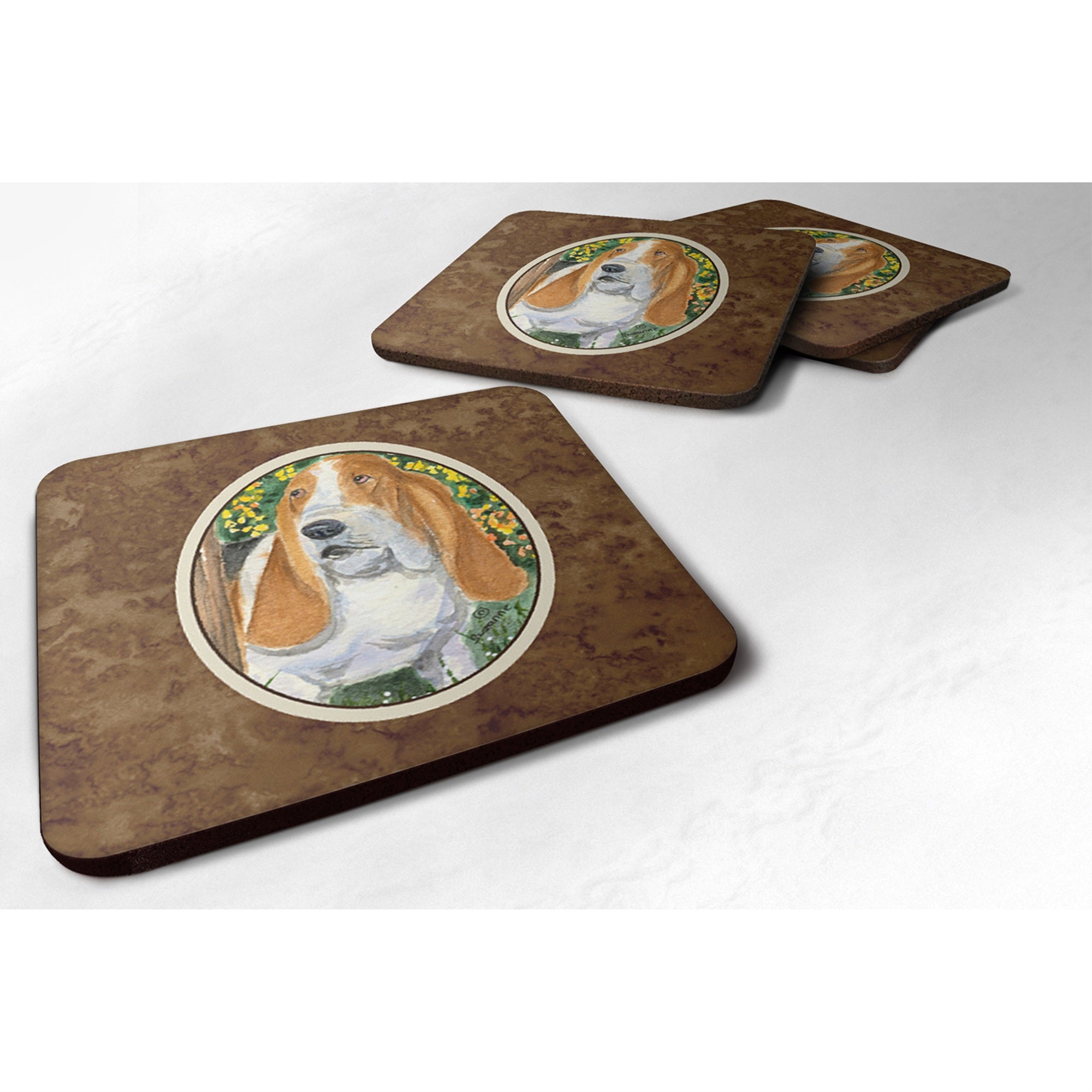 'Caroline'S Treasures Ss8964Fc Basset Hound Foam Coasters (Set Of 4), 3.5'''' H X 3.5'''' W, Multicolor''