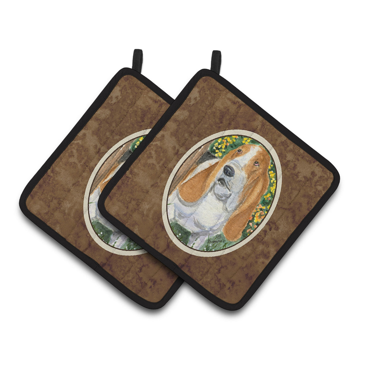 'Caroline'S Treasures Basset Hound Pair Of Pot Holders Ss8964Pthd, 7.5Hx7.5W, Multicolor''